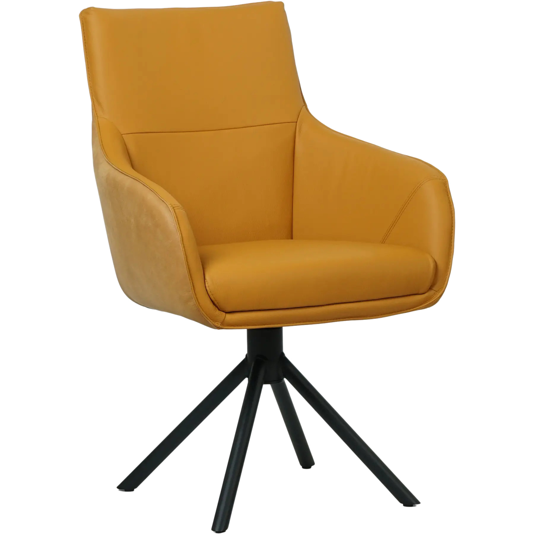 afbeelding van Leren draaibare eetkamerstoel Fancy Duo - Kenia Cognac en Toledo Leem - Spinpoot staal rond zwart