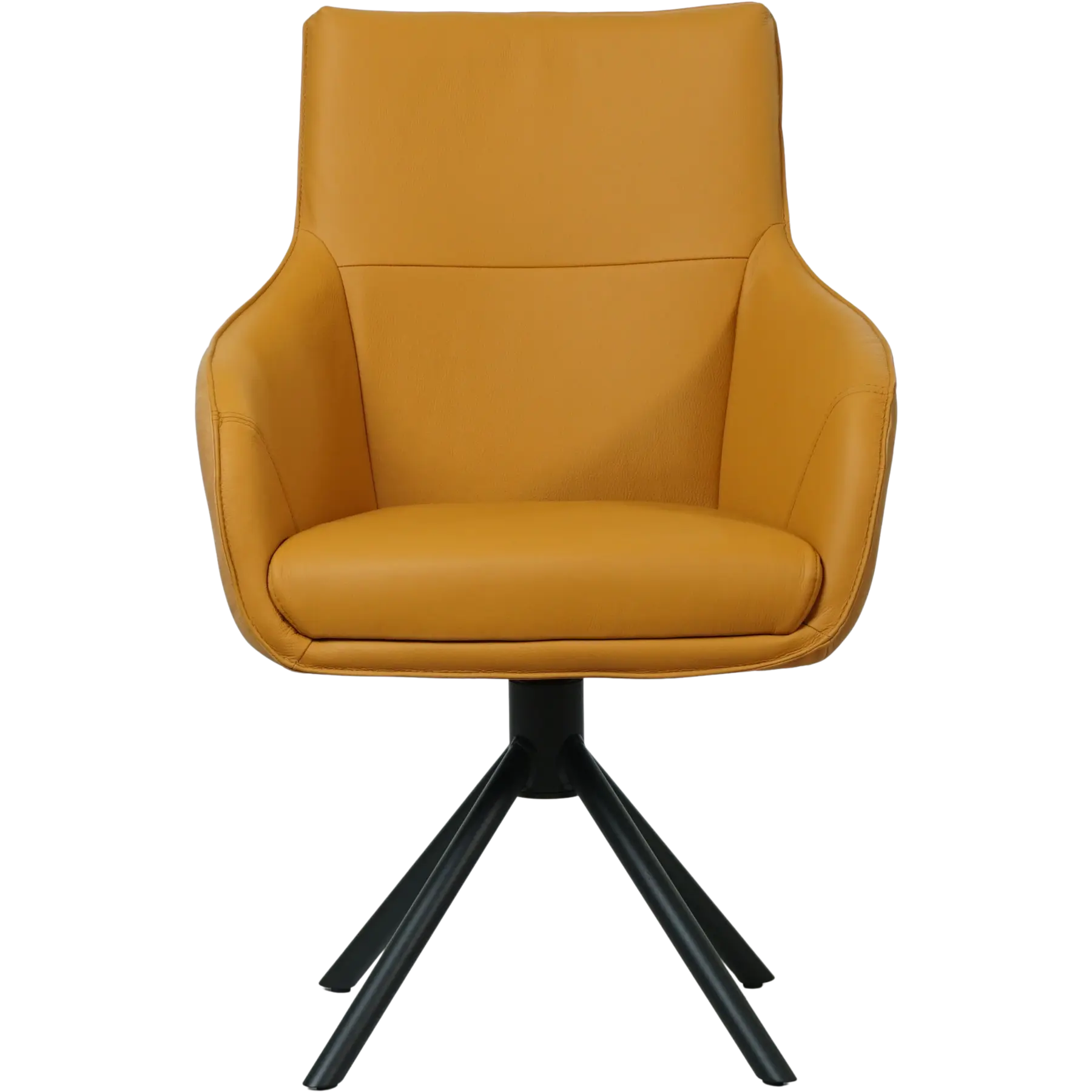 afbeelding van Leren draaibare eetkamerstoel Fancy Duo - Kenia Cognac en Toledo Leem - Spinpoot staal rond zwart