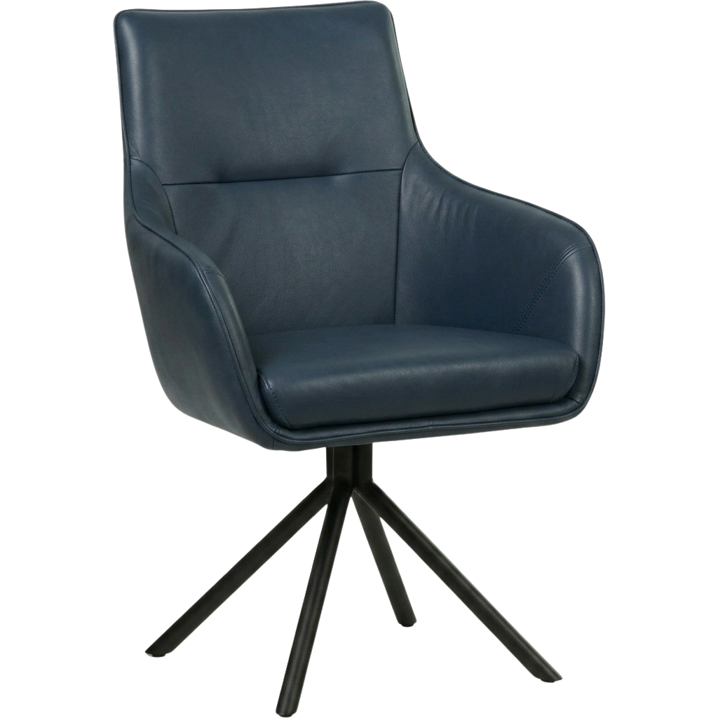 afbeelding van Leren draaibare eetkamerstoel Fancy - Granada Blue (blauw) - Spinpoot staal rond zwart