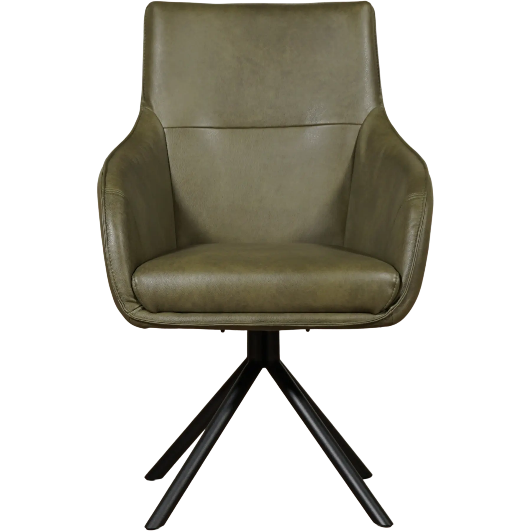 afbeelding van Leren draaibare eetkamerstoel Fancy - Granada Moss (olijf/groen) - Spinpoot staal rond zwart