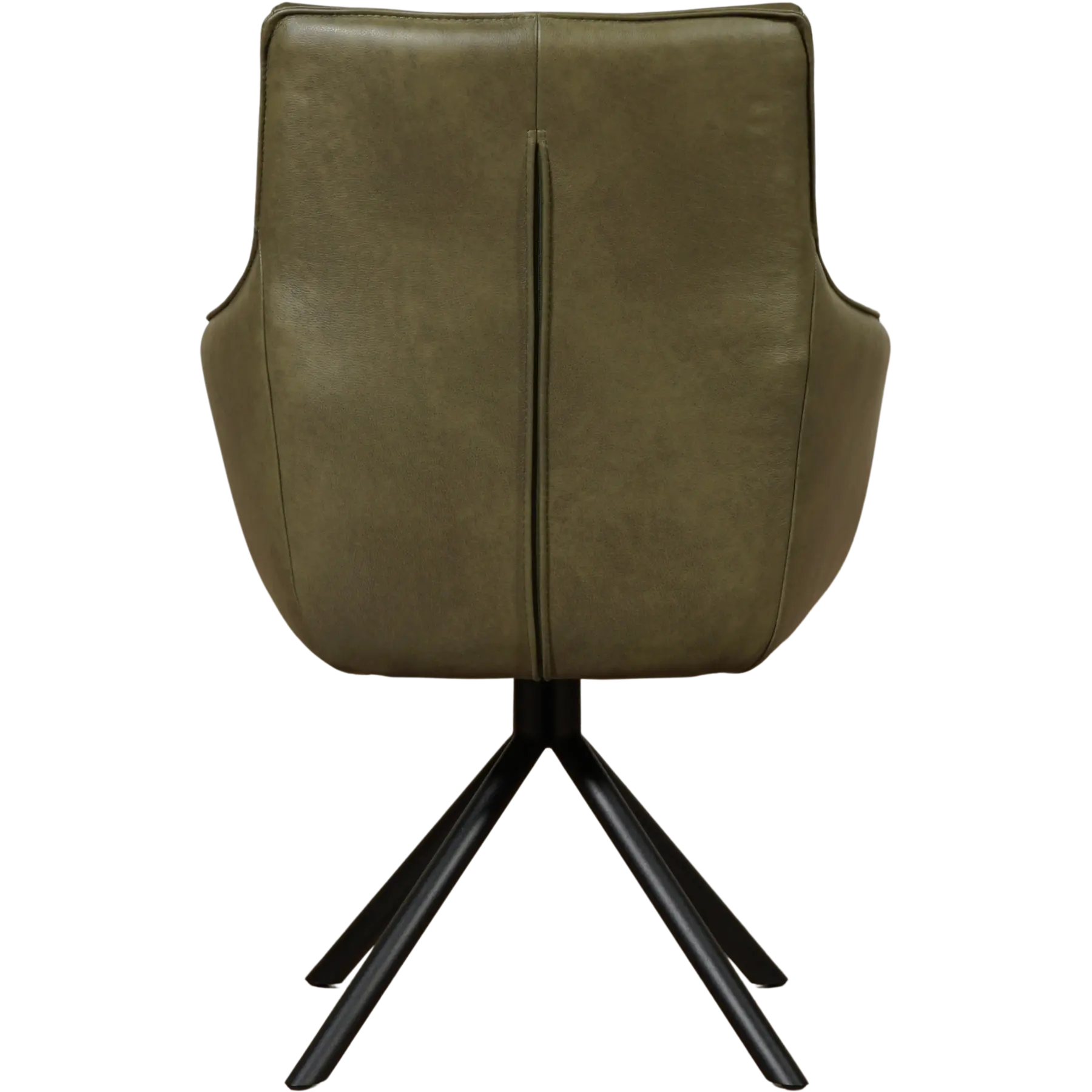 afbeelding van Leren draaibare eetkamerstoel Fancy - Granada Moss (olijf/groen) - Spinpoot staal rond zwart