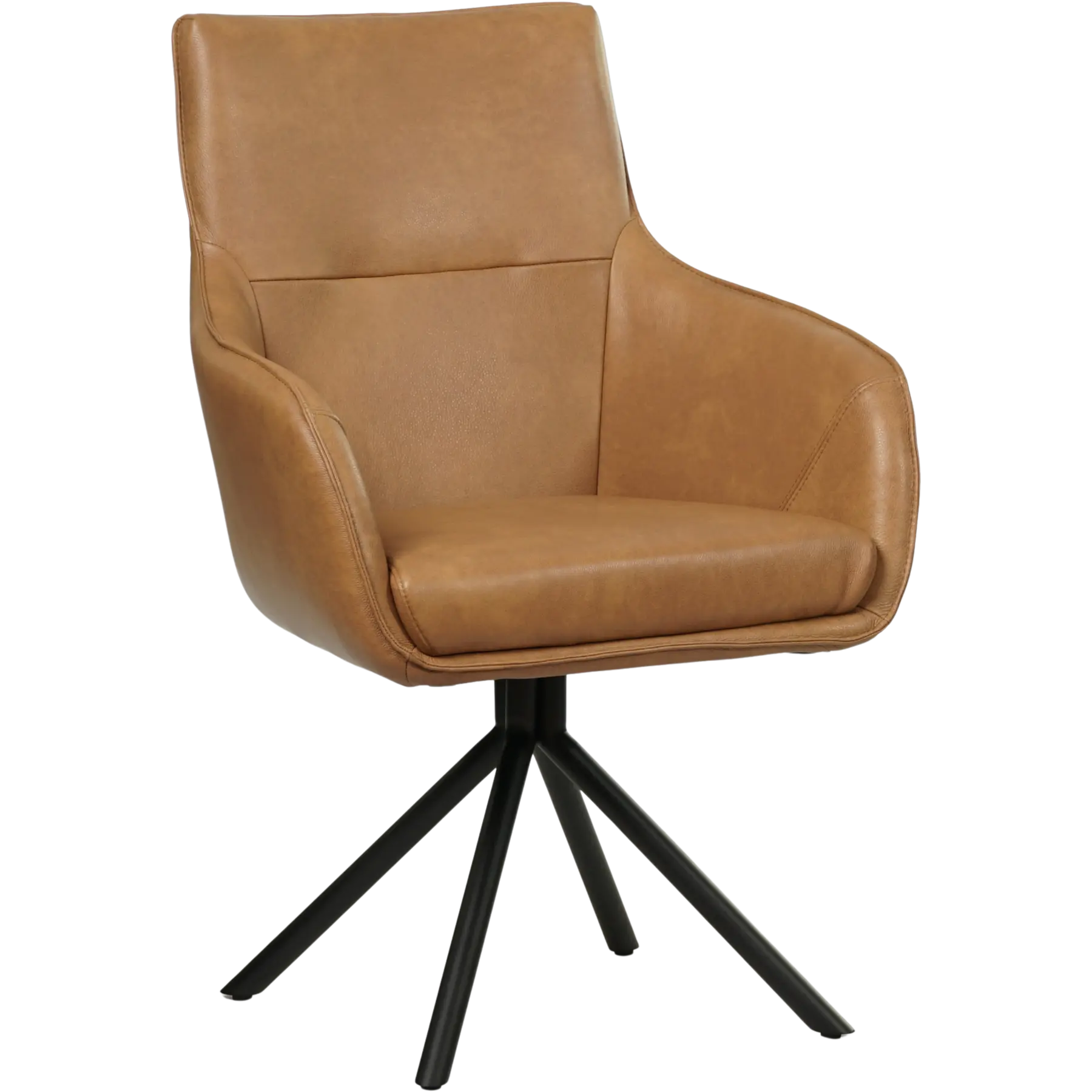 afbeelding van Leren draaibare eetkamerstoel Fancy - Granada Sahara (cognac) - Spinpoot staal rond zwart