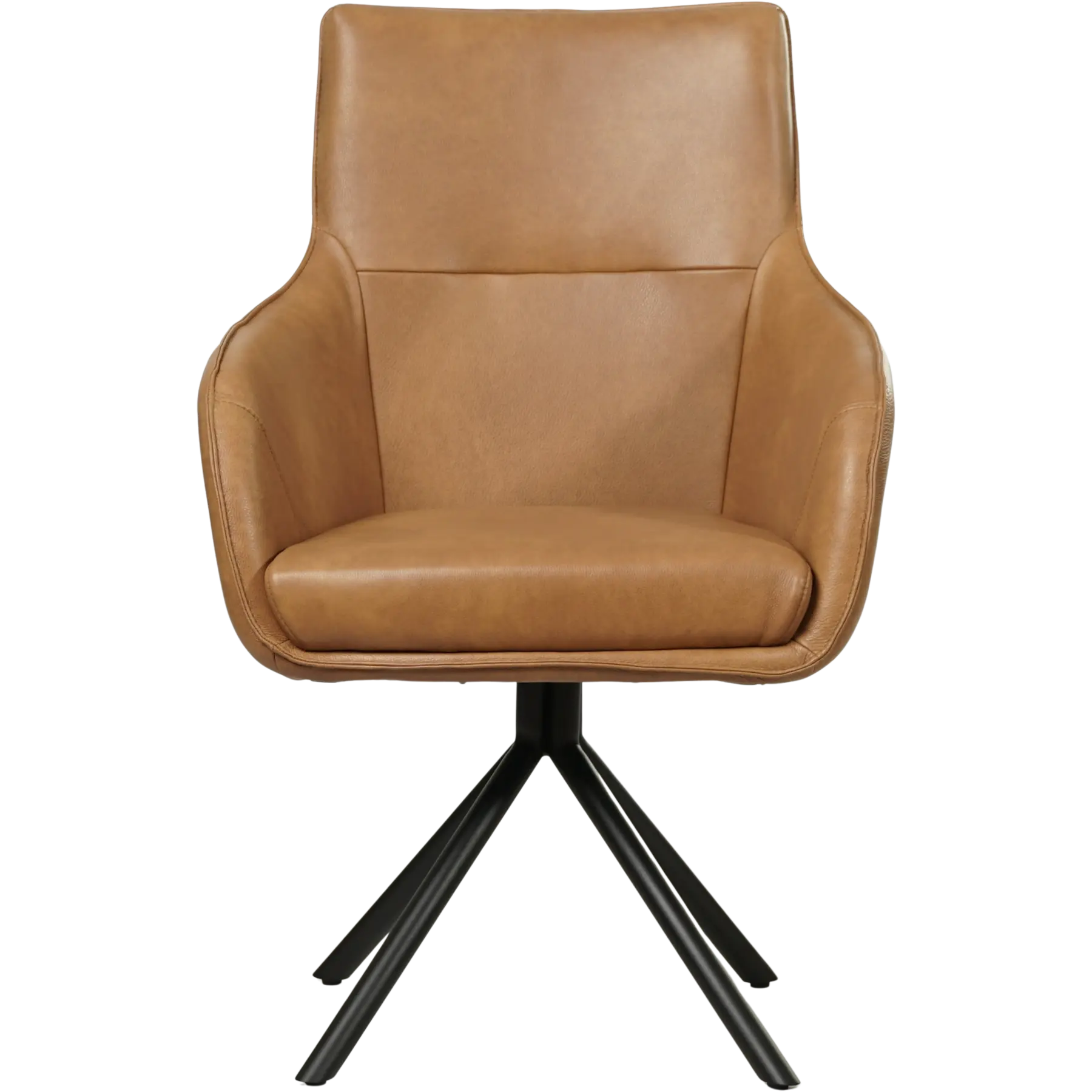 afbeelding van Leren draaibare eetkamerstoel Fancy - Granada Sahara (cognac) - Spinpoot staal rond zwart