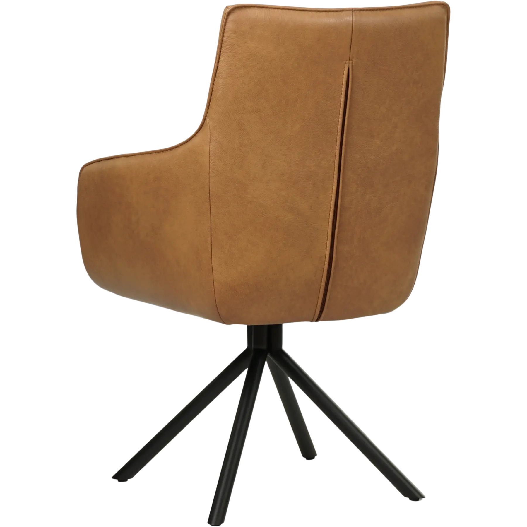 afbeelding van Leren draaibare eetkamerstoel Fancy - Granada Sahara (cognac) - Spinpoot staal rond zwart