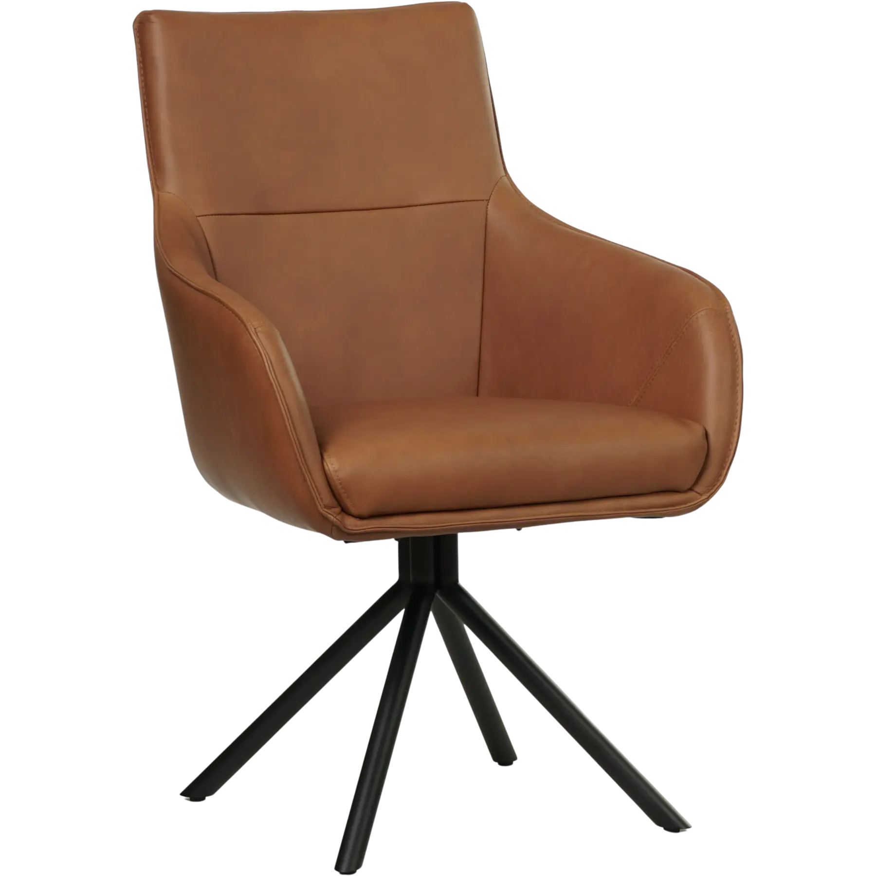 afbeelding van Leren draaibare eetkamerstoel Fancy - Rancho Cognac (cognac) - Spinpoot staal rond zwart