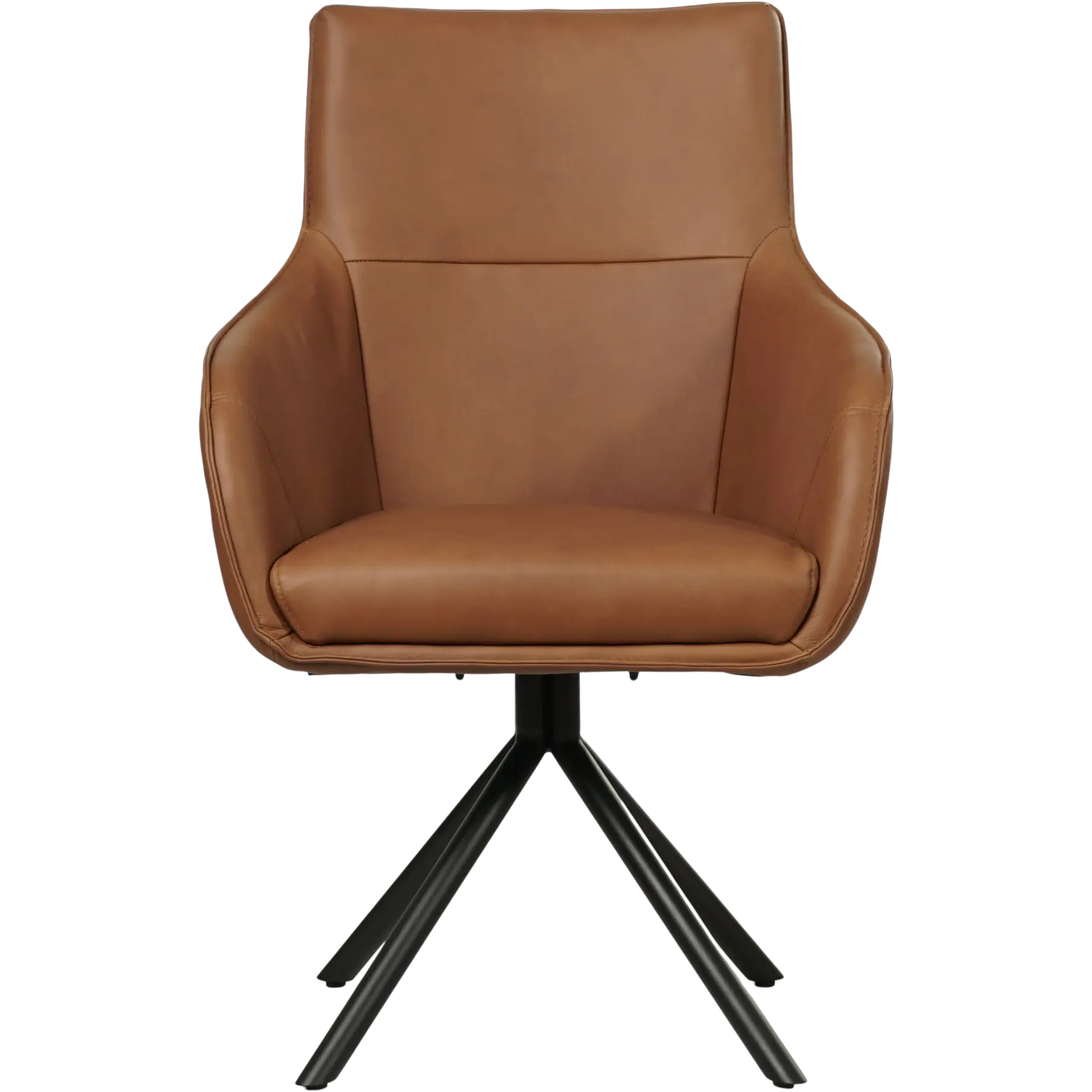 afbeelding van Leren draaibare eetkamerstoel Fancy - Rancho Cognac (cognac) - Spinpoot staal rond zwart