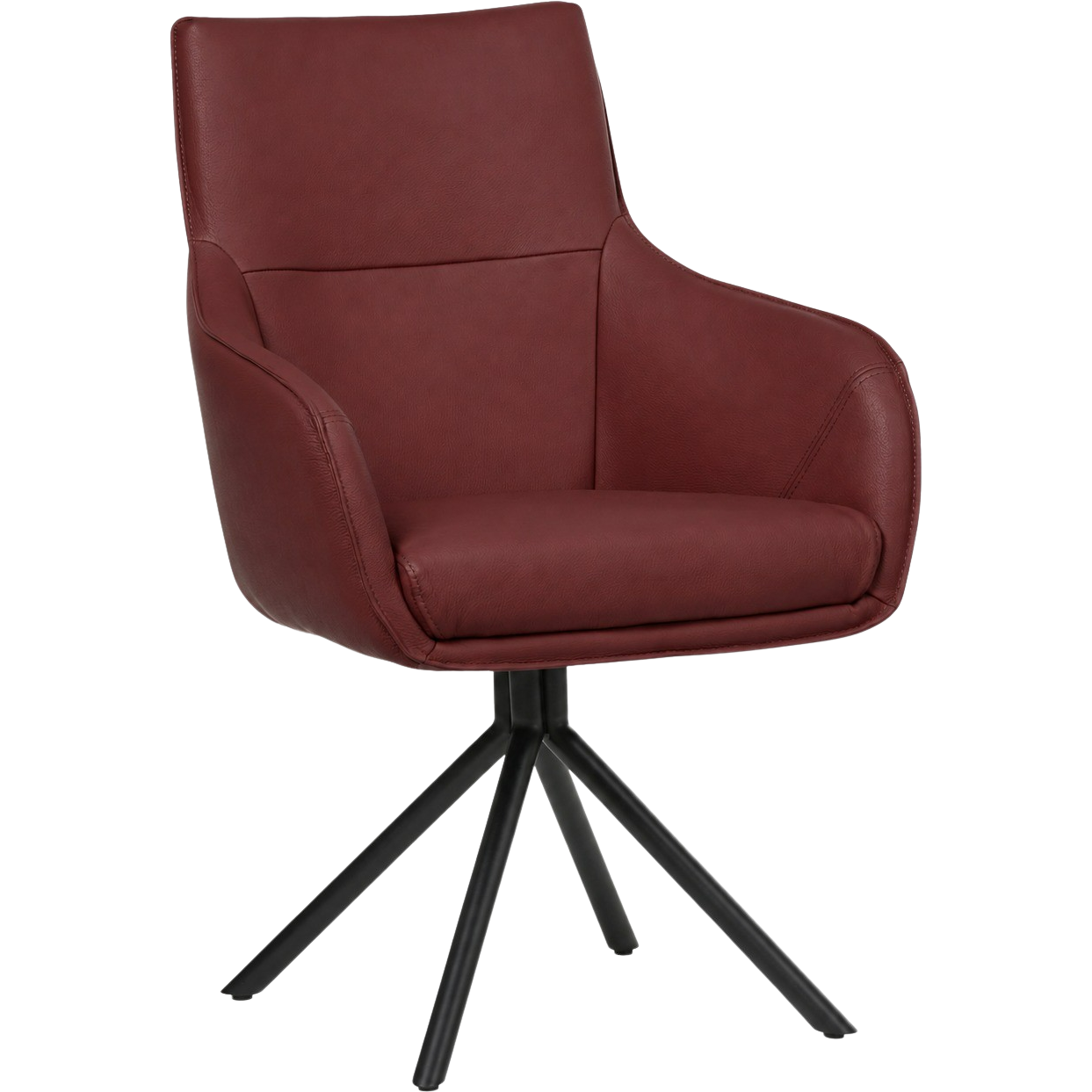 afbeelding van Leren draaibare eetkamerstoel Fancy - Toledo Cherry (rood) - Spinpoot staal rond zwart