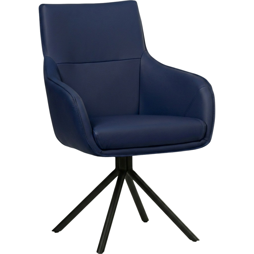 afbeelding van Leren draaibare eetkamerstoel Fancy - Toledo Kobalt (blauw) - Spinpoot staal rond zwart
