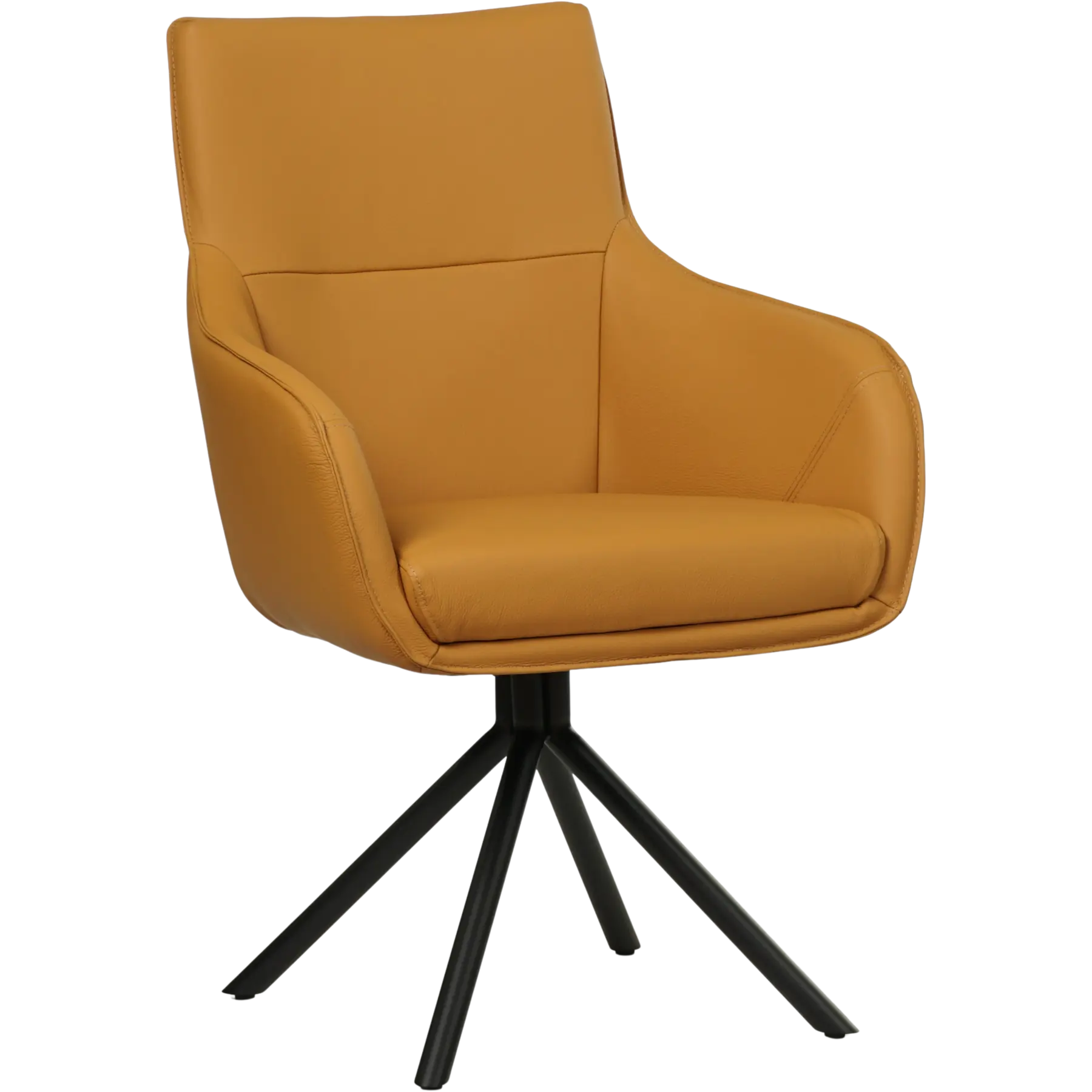 afbeelding van Leren draaibare eetkamerstoel Fancy - Toledo Leem (geel/bruin) - Spinpoot staal rond zwart