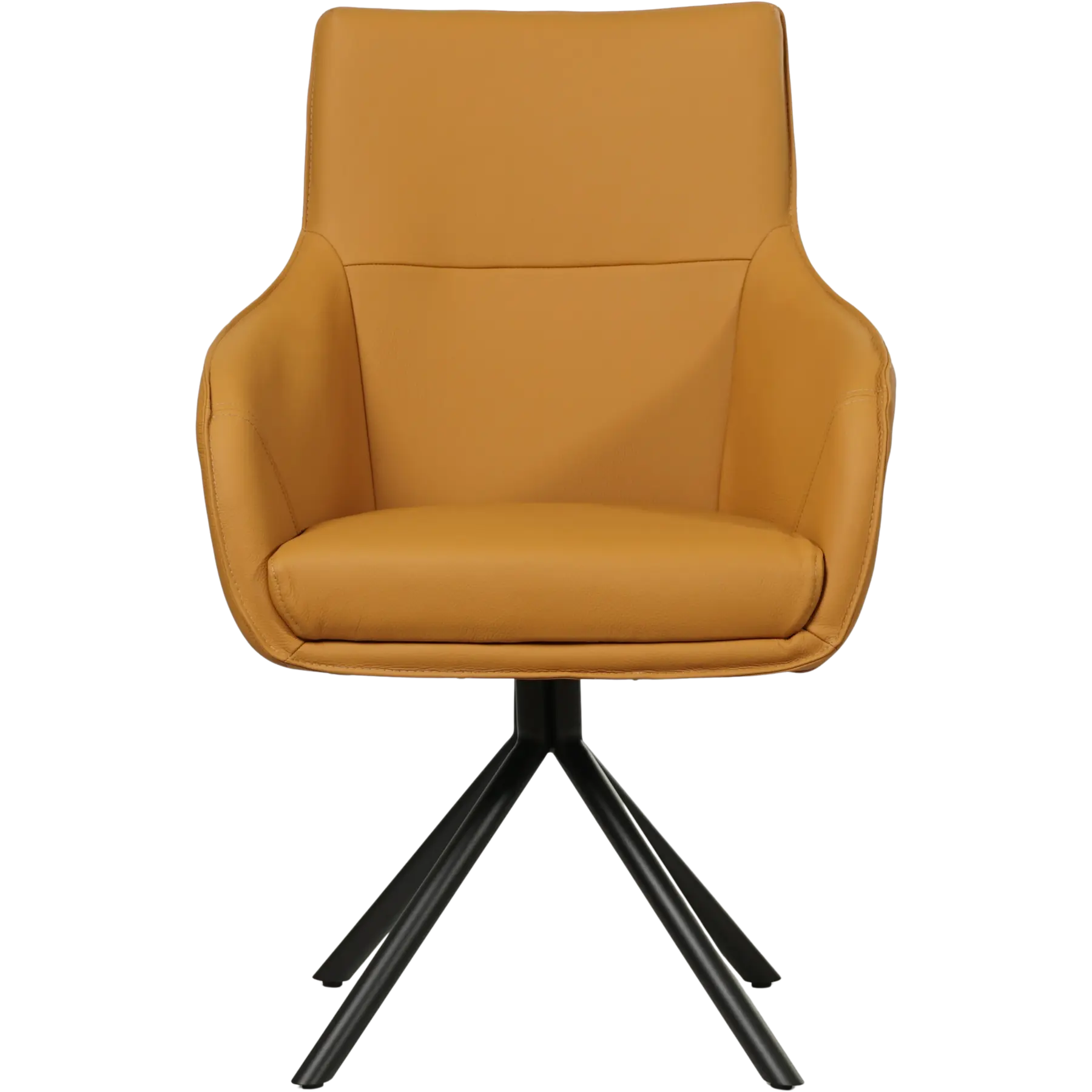 afbeelding van Leren draaibare eetkamerstoel Fancy - Toledo Leem (geel/bruin) - Spinpoot staal rond zwart