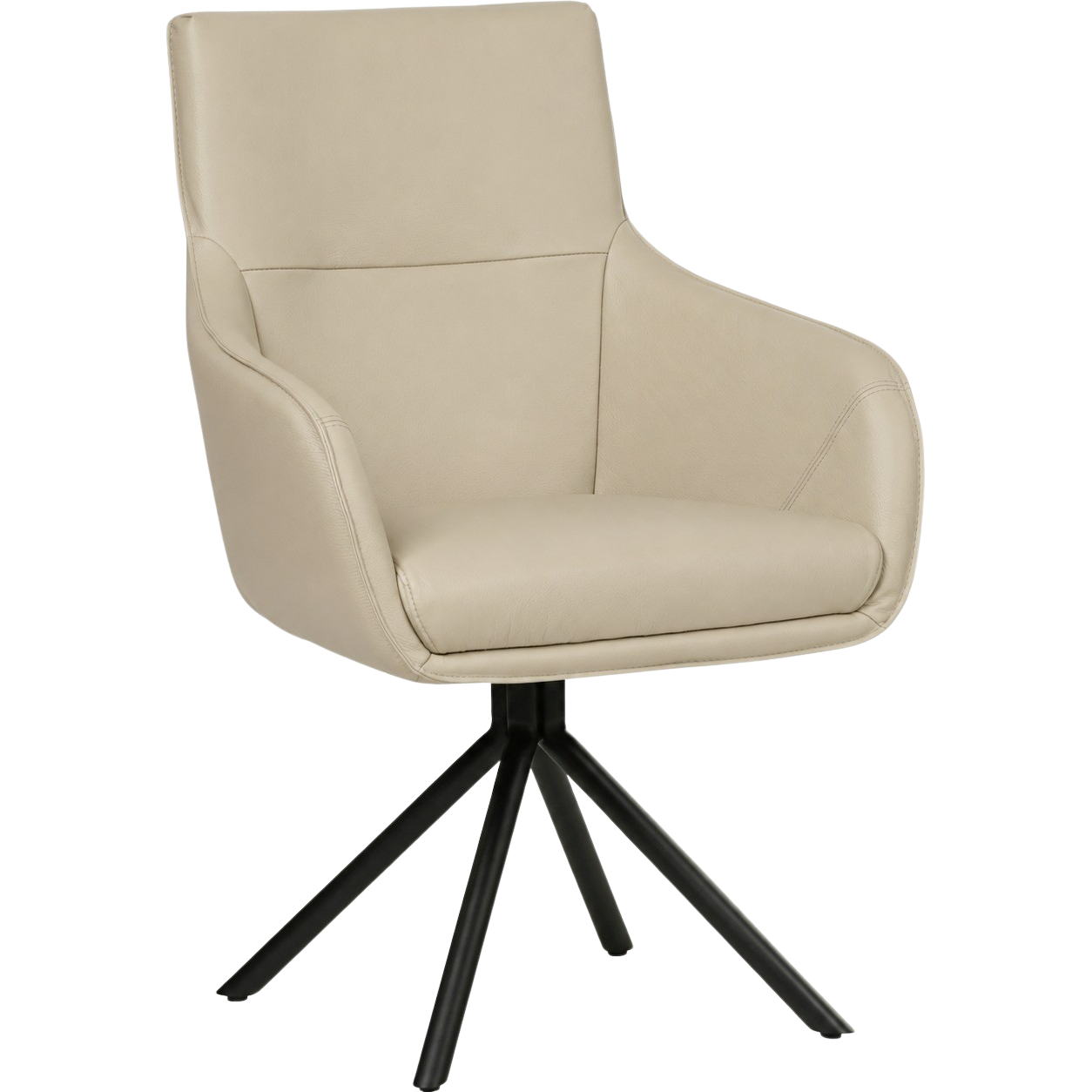 afbeelding van Leren draaibare eetkamerstoel Fancy - Toledo Mastic (taupe/bruin) - Spinpoot staal rond zwart