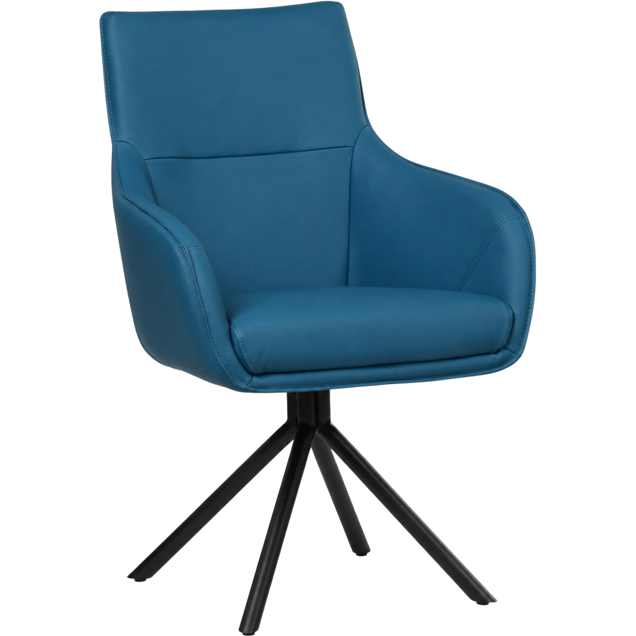 afbeelding van Leren draaibare eetkamerstoel Fancy - Toledo Turquoise (blauw) - Spinpoot staal rond zwart