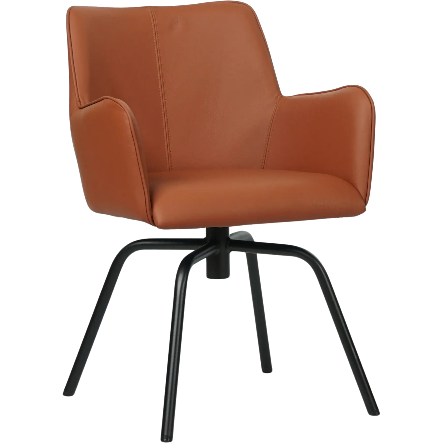 afbeelding van Leren draaibare eetkamerstoel Jazz - Spinpoot staal rond zwart