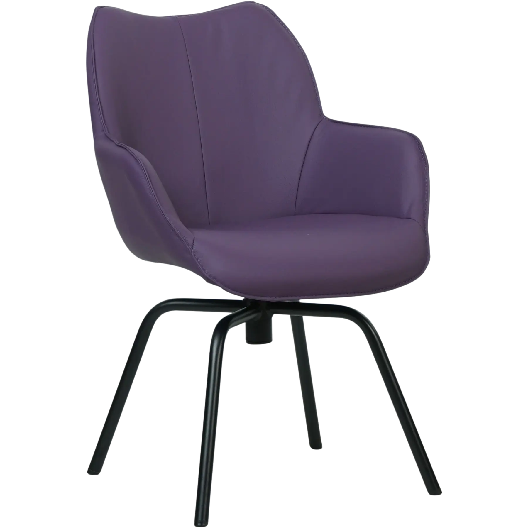 afbeelding van Leren draaibare eetkamerstoel Magic - Toledo Aubergine (paars) - Spinpoot staal rond zwart