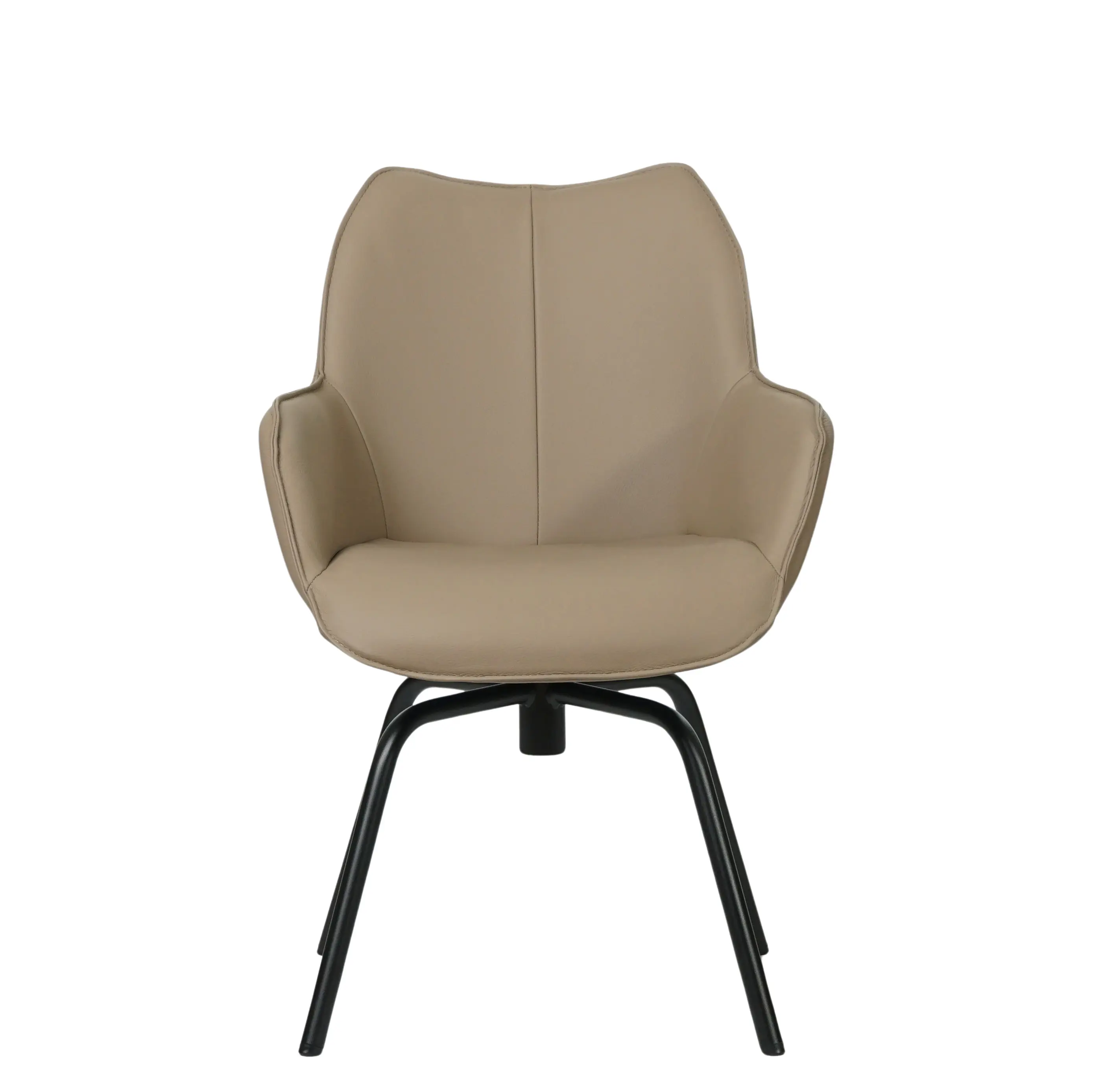 afbeelding van Leren draaibare eetkamerstoel Magic - Toledo Mocca (taupe/bruin) - Spinpoot staal rond zwart