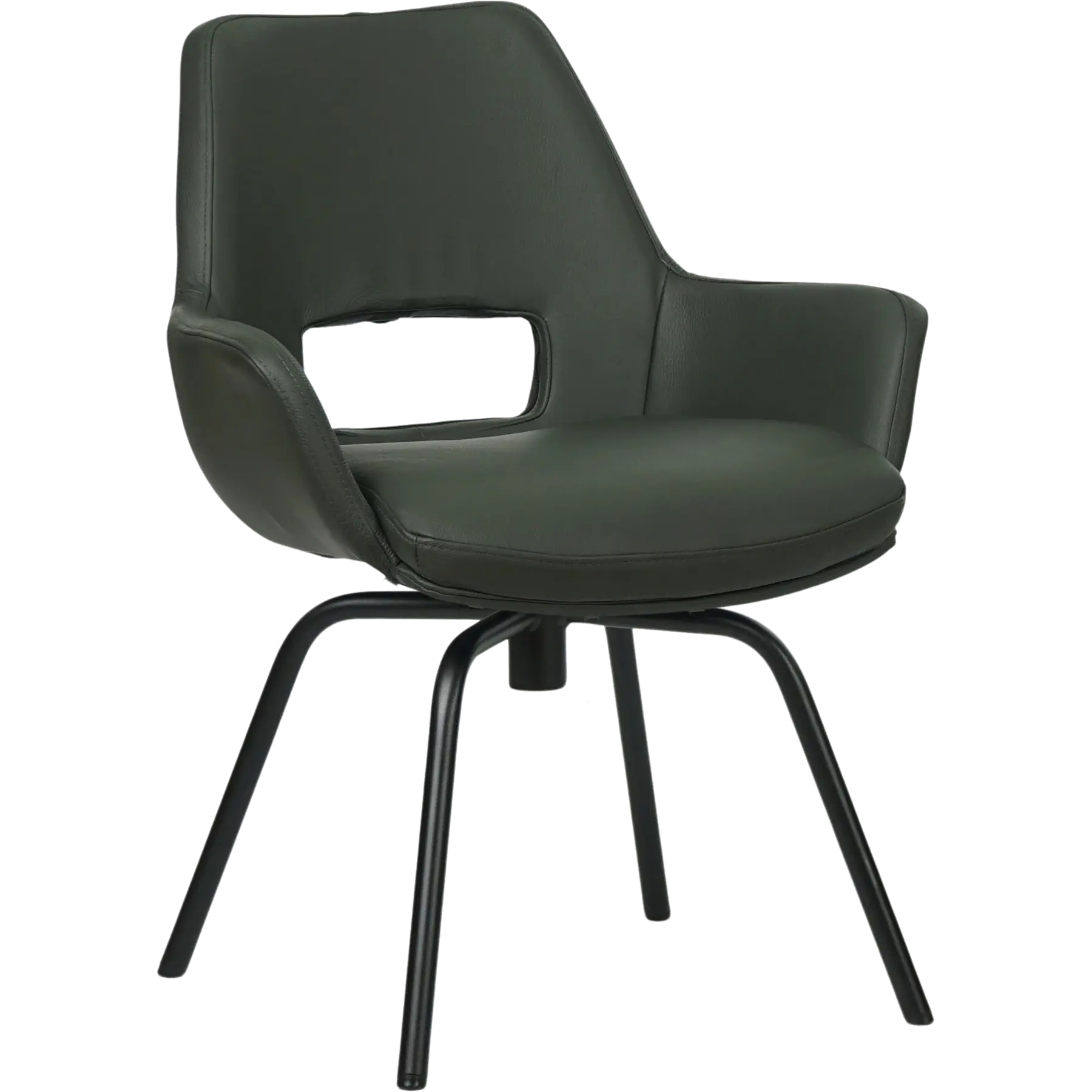 afbeelding van Leren draaibare eetkamerstoel Zippy - Toledo Verde (donkergroen) - Spinpoot staal rond zwart