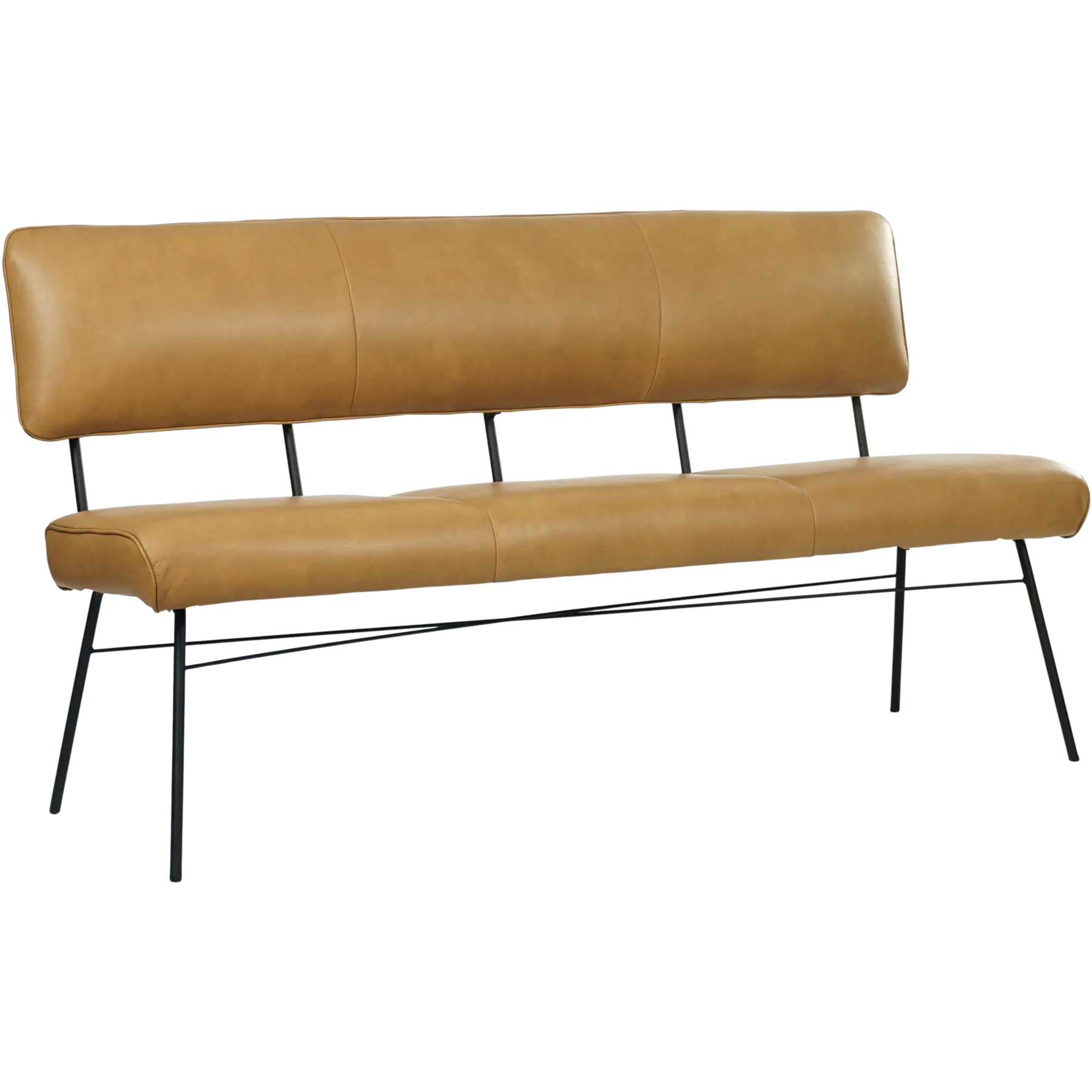 afbeelding van Leren eetkamerbank Solid - Granada Amber (cognac) - Poten staal rond zwart