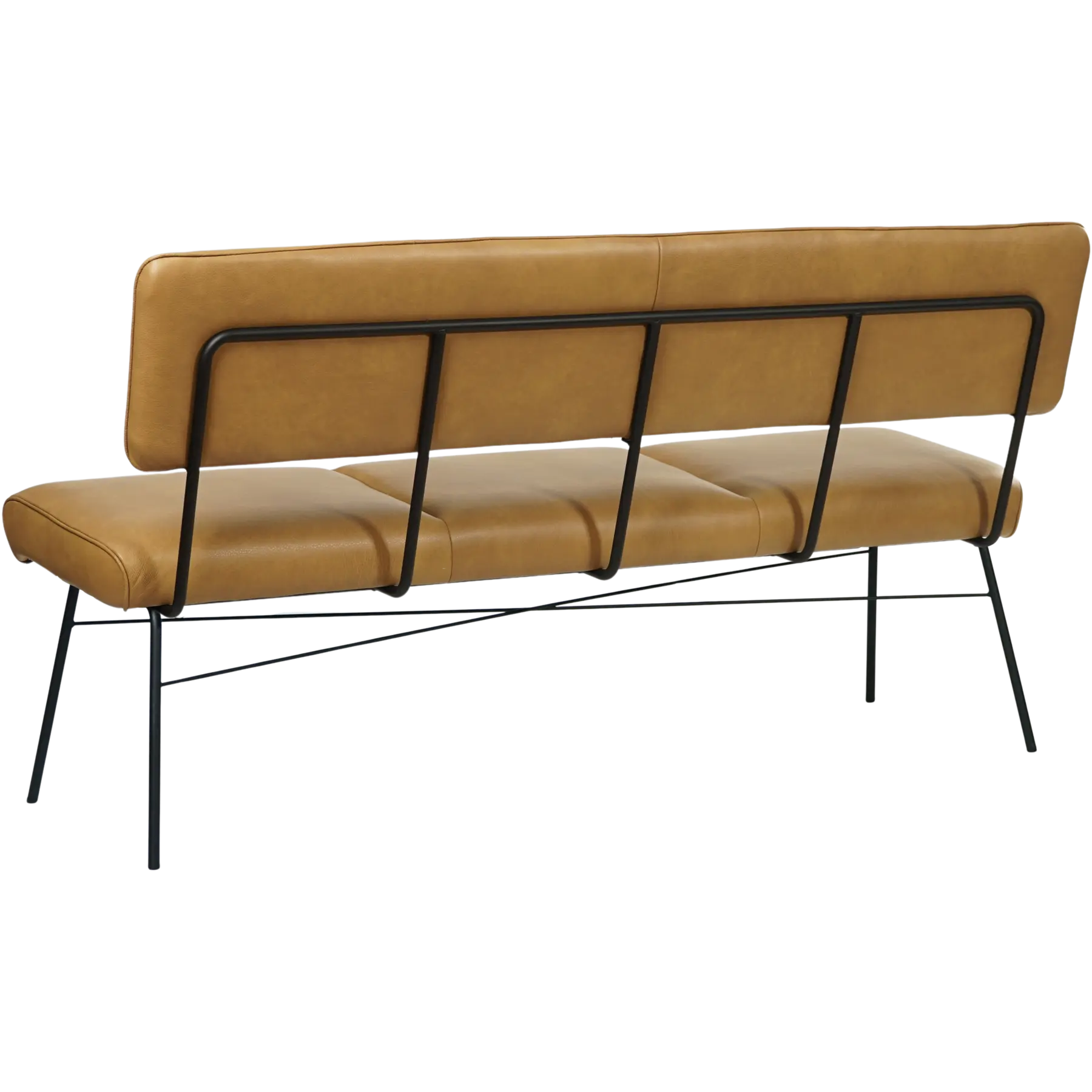 afbeelding van Leren eetkamerbank Solid - Granada Amber (cognac) - Poten staal rond zwart