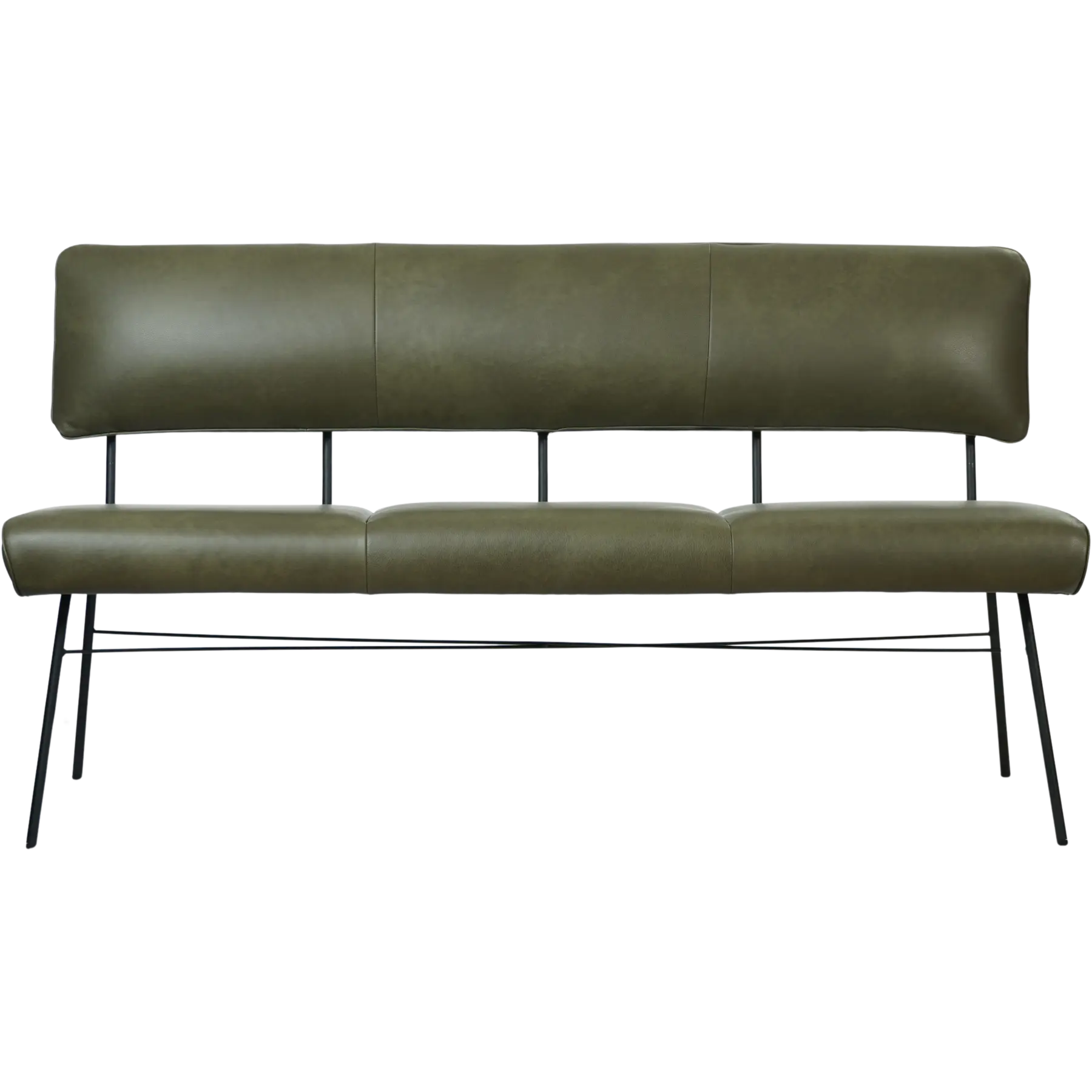 afbeelding van Leren eetkamerbank Solid - Granada Moss (olijf/groen) - Poten staal rond zwart