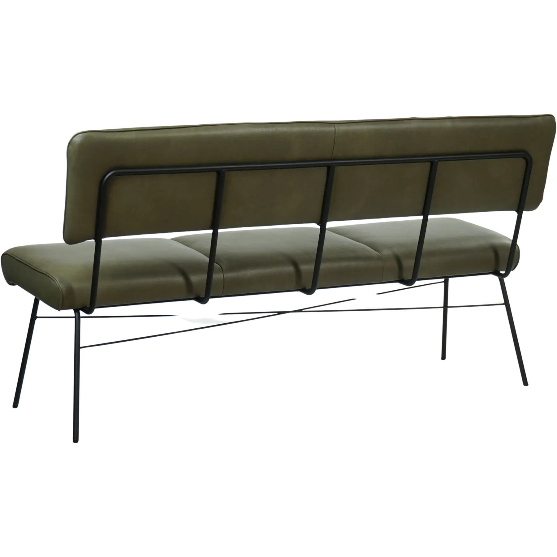 afbeelding van Leren eetkamerbank Solid - Granada Moss (olijf/groen) - Poten staal rond zwart