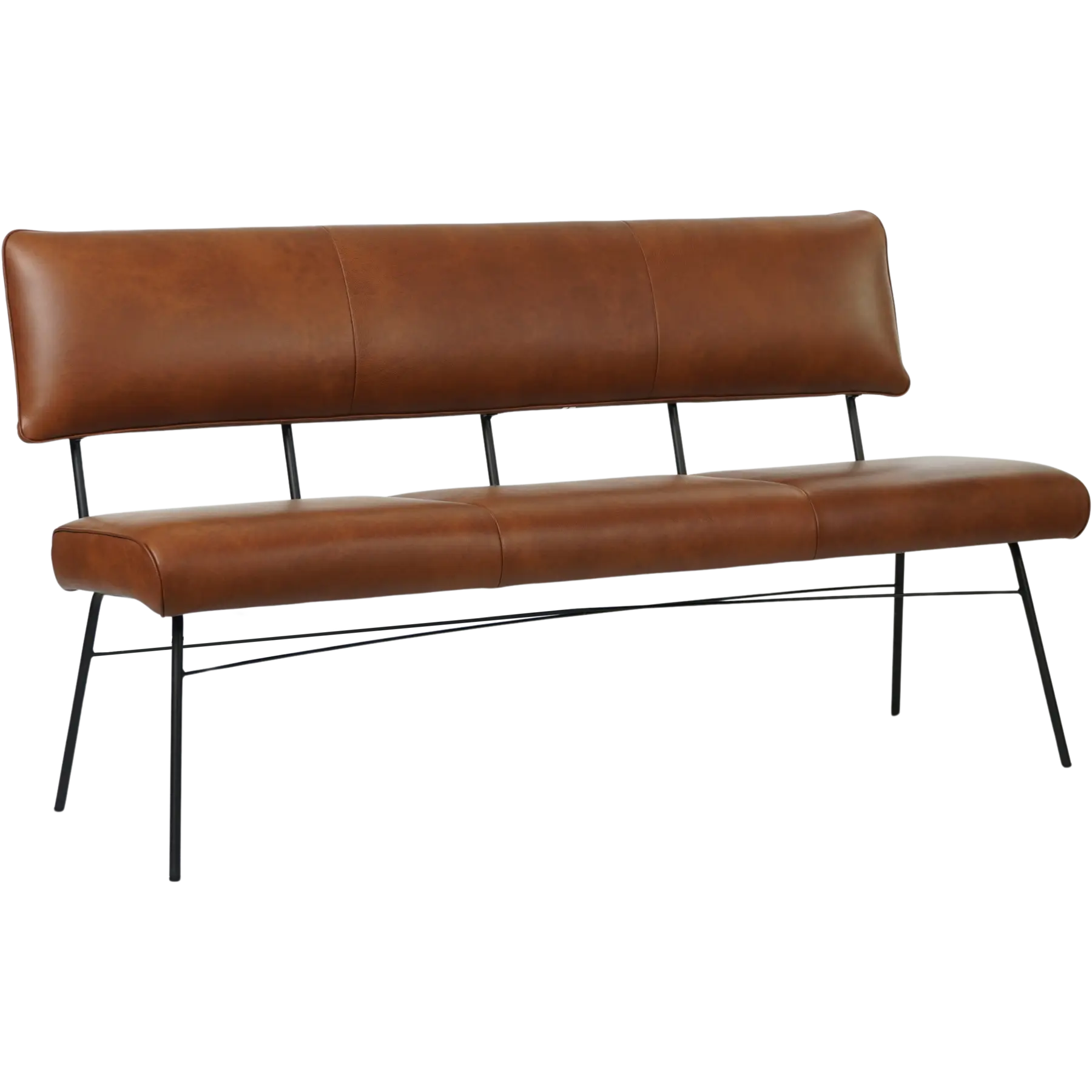 afbeelding van Leren eetkamerbank Solid - Granada Savannah (cognac) - Poten staal rond zwart