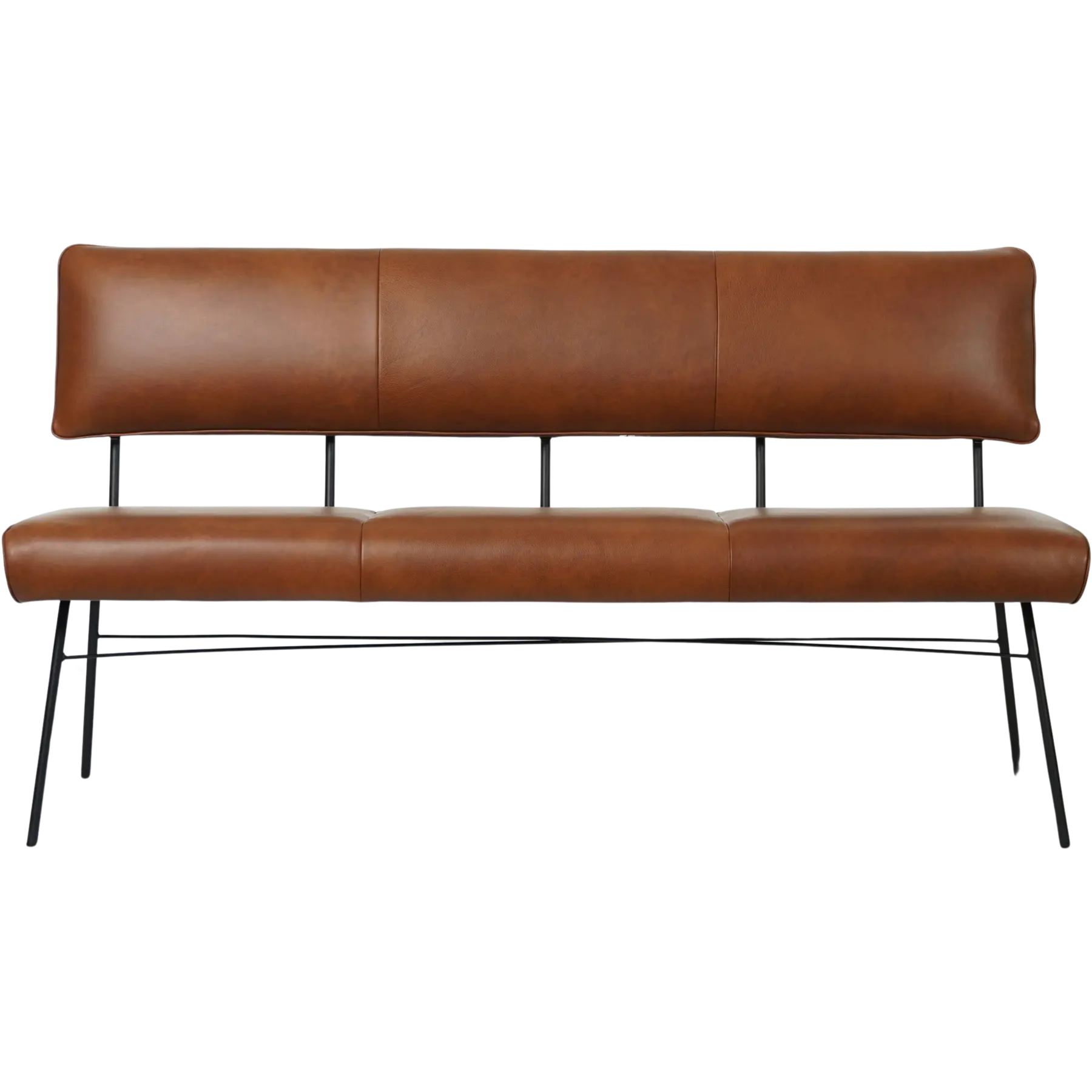 afbeelding van Leren eetkamerbank Solid - Granada Savannah (cognac) - Poten staal rond zwart