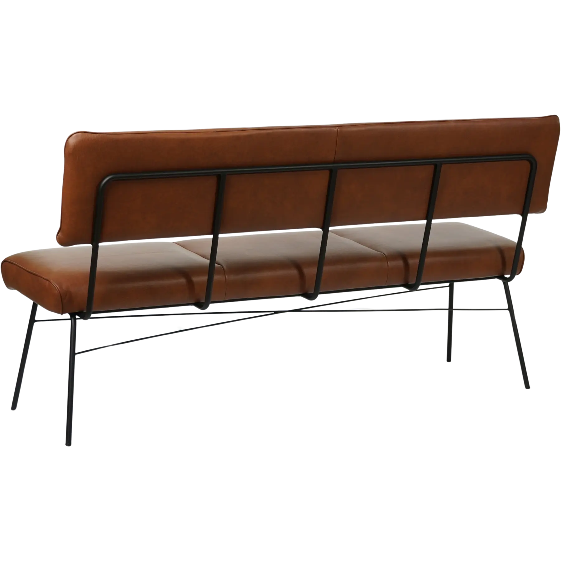 afbeelding van Leren eetkamerbank Solid - Granada Savannah (cognac) - Poten staal rond zwart