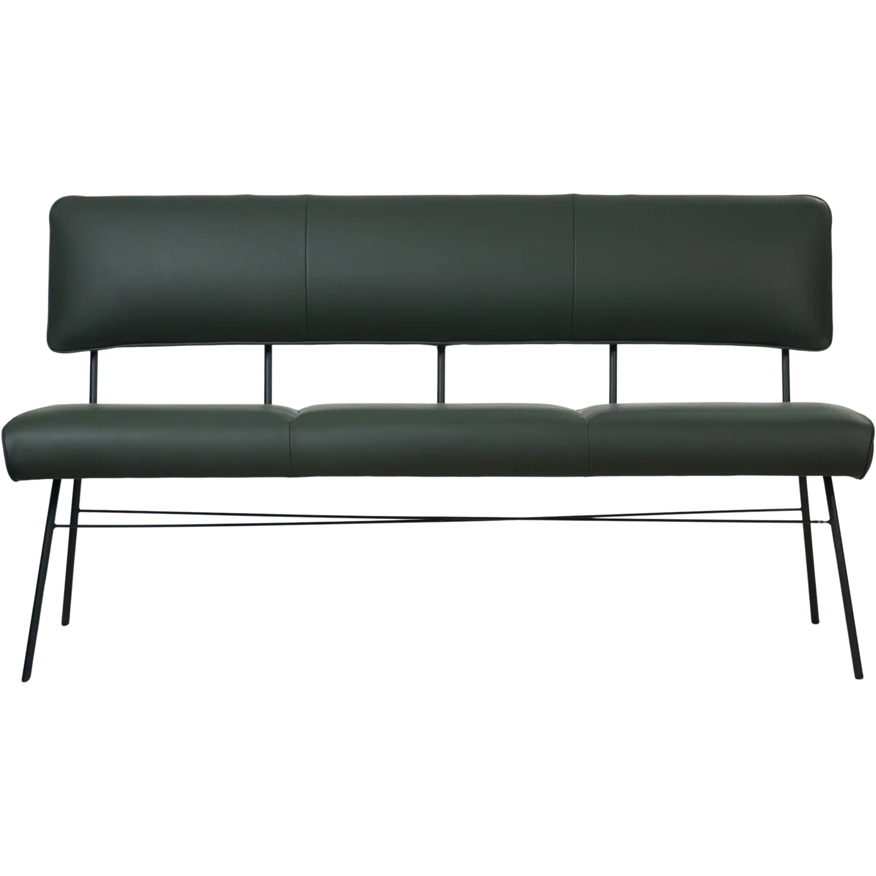 afbeelding van Leren eetkamerbank Solid - Hermes Verde (donkergroen) - Poten staal rond zwart