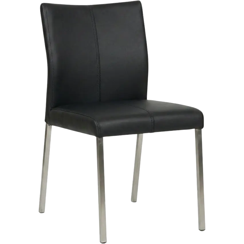 afbeelding van Leren eetkamerstoel Basic - Granada Black (zwart) - Poten staal vierkant RVS