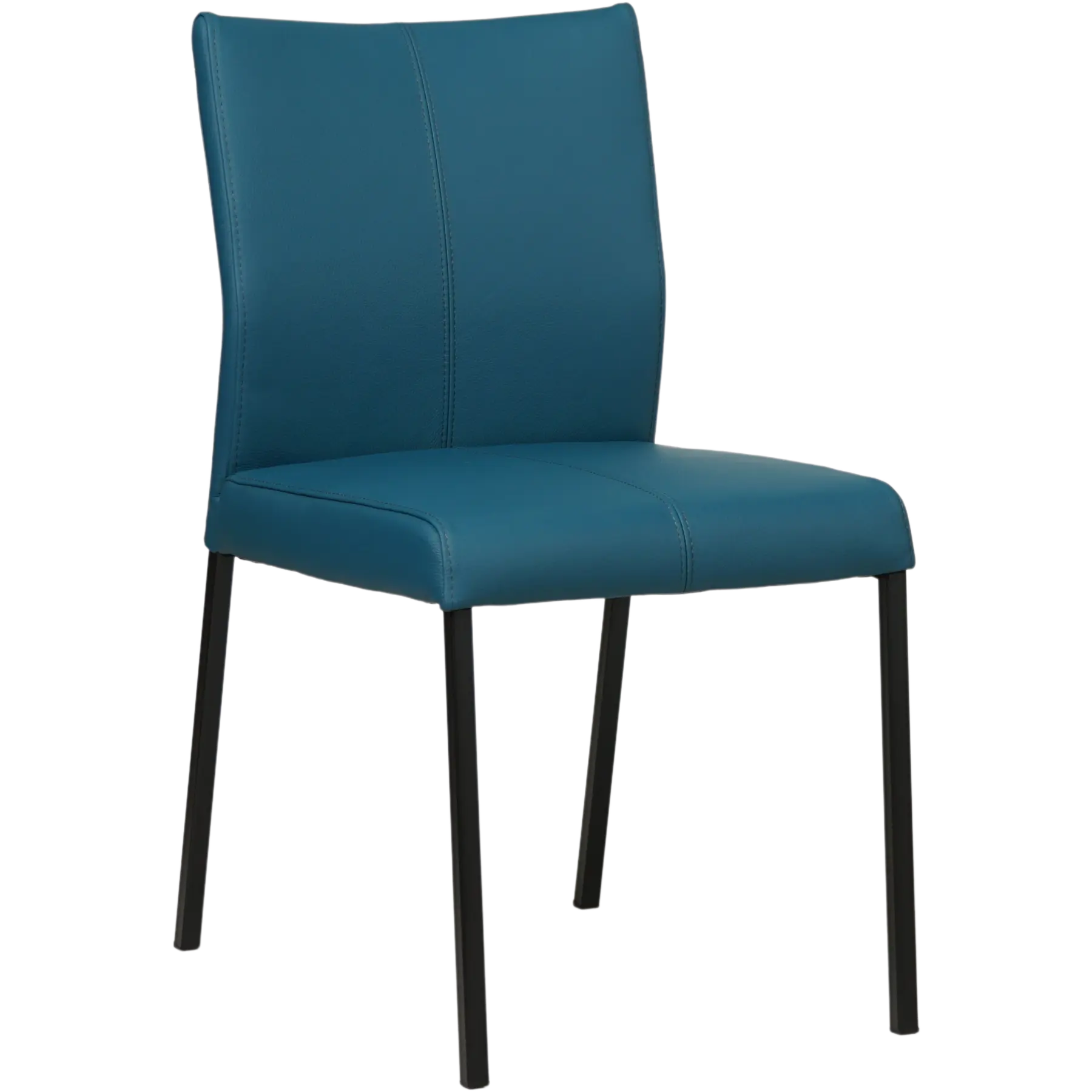 afbeelding van Leren eetkamerstoel Basic - Hermes Turquoise (blauw) - Poten staal vierkant zwart