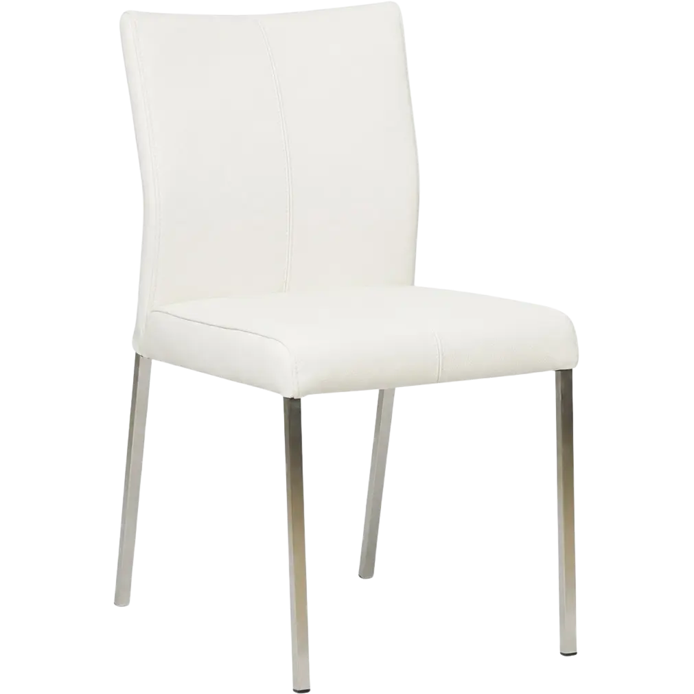afbeelding van Leren eetkamerstoel Basic - Toledo Bianco (gebroken wit) - Poten staal vierkant RVS