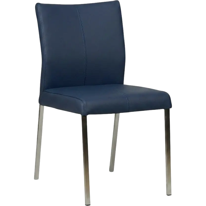 afbeelding van Leren eetkamerstoel Basic - Toledo Kobalt (blauw) - Poten staal vierkant RVS