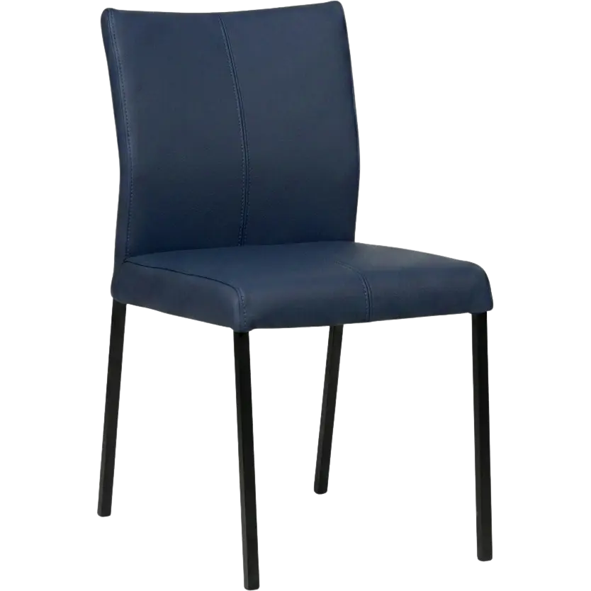 afbeelding van Leren eetkamerstoel Basic - Toledo Kobalt (blauw) - Poten staal vierkant zwart