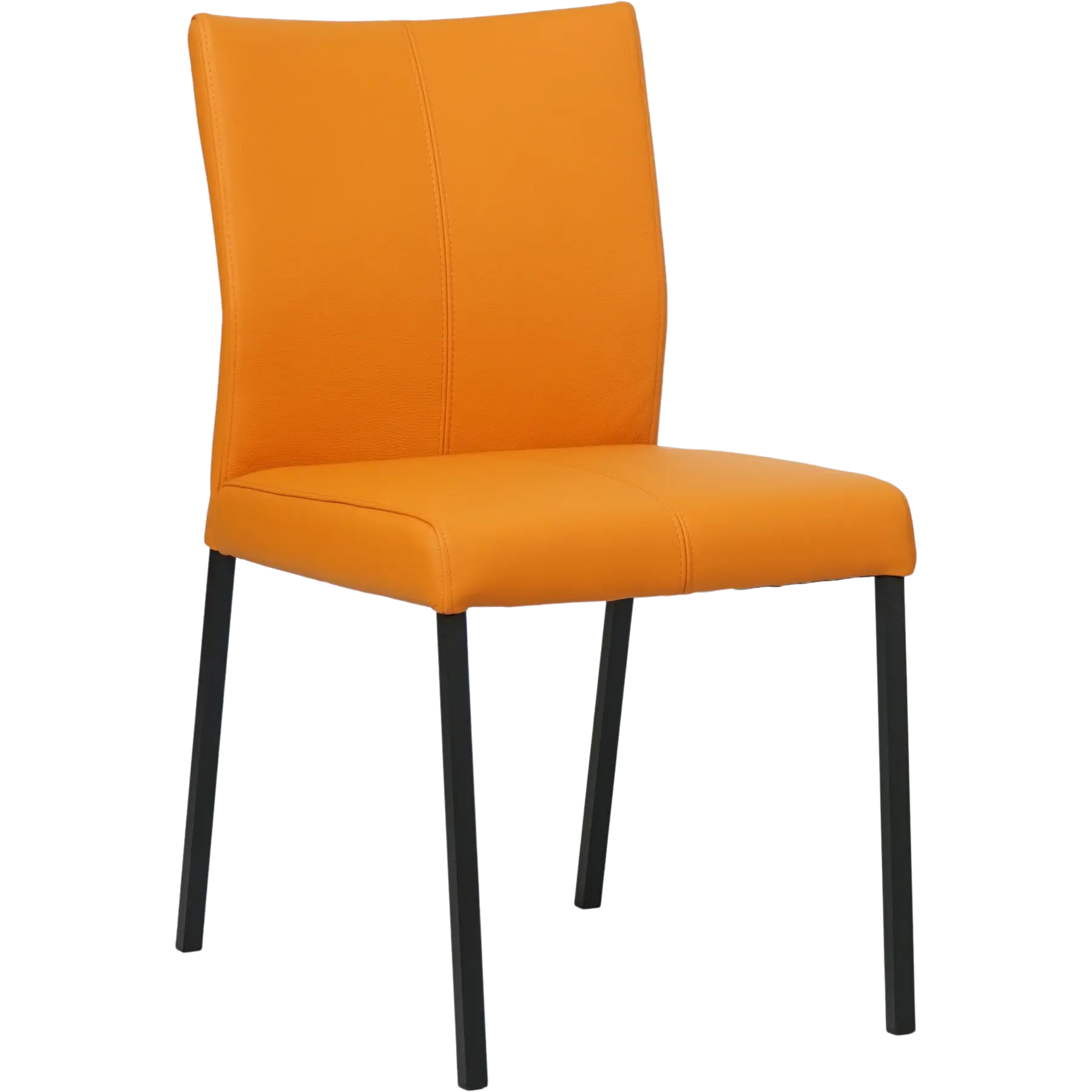 afbeelding van Leren eetkamerstoel Basic - Toledo Mandarin (oranje) - Poten staal vierkant zwart