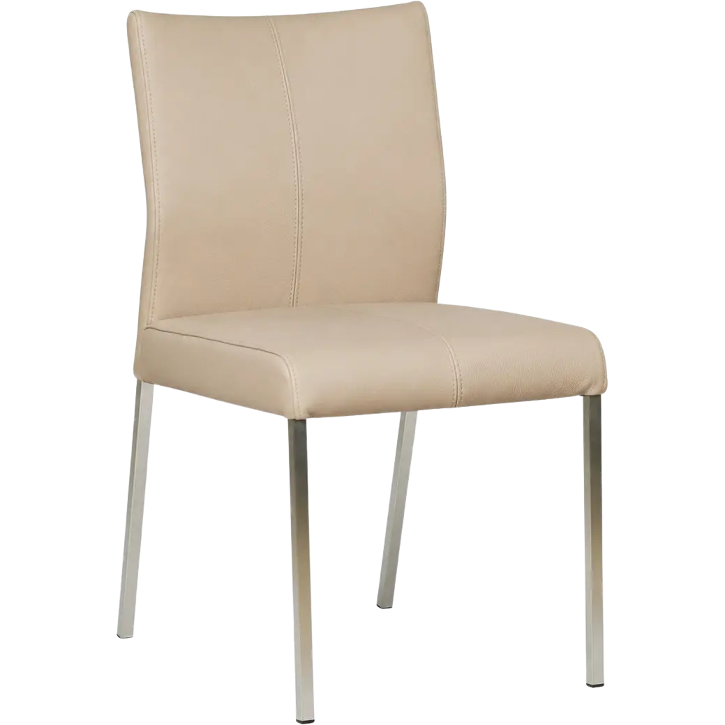 afbeelding van Leren eetkamerstoel Basic - Toledo Mastic (taupe/bruin) - Poten staal vierkant RVS