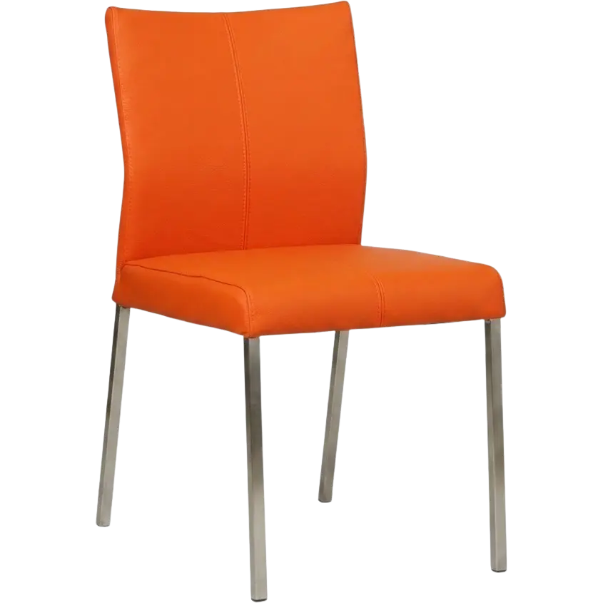 afbeelding van Leren eetkamerstoel Basic - Toledo Orange (oranje) - Poten staal vierkant RVS
