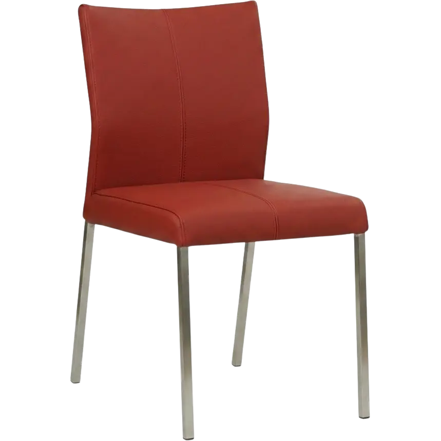 afbeelding van Leren eetkamerstoel Basic - Toledo Red (rood) - Poten staal vierkant RVS