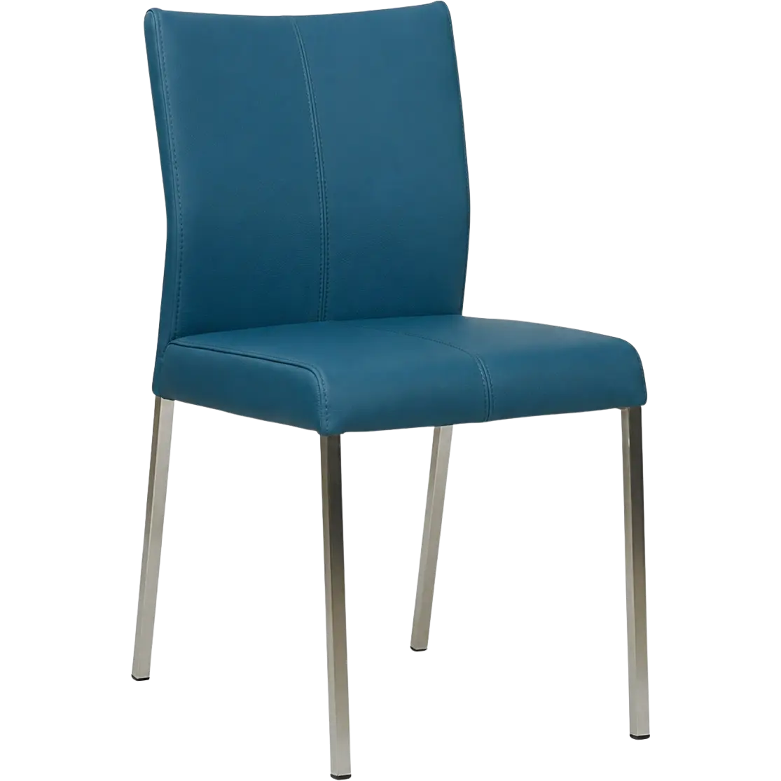 afbeelding van Leren eetkamerstoel Basic - Toledo Turquoise (blauw) - Poten staal vierkant RVS