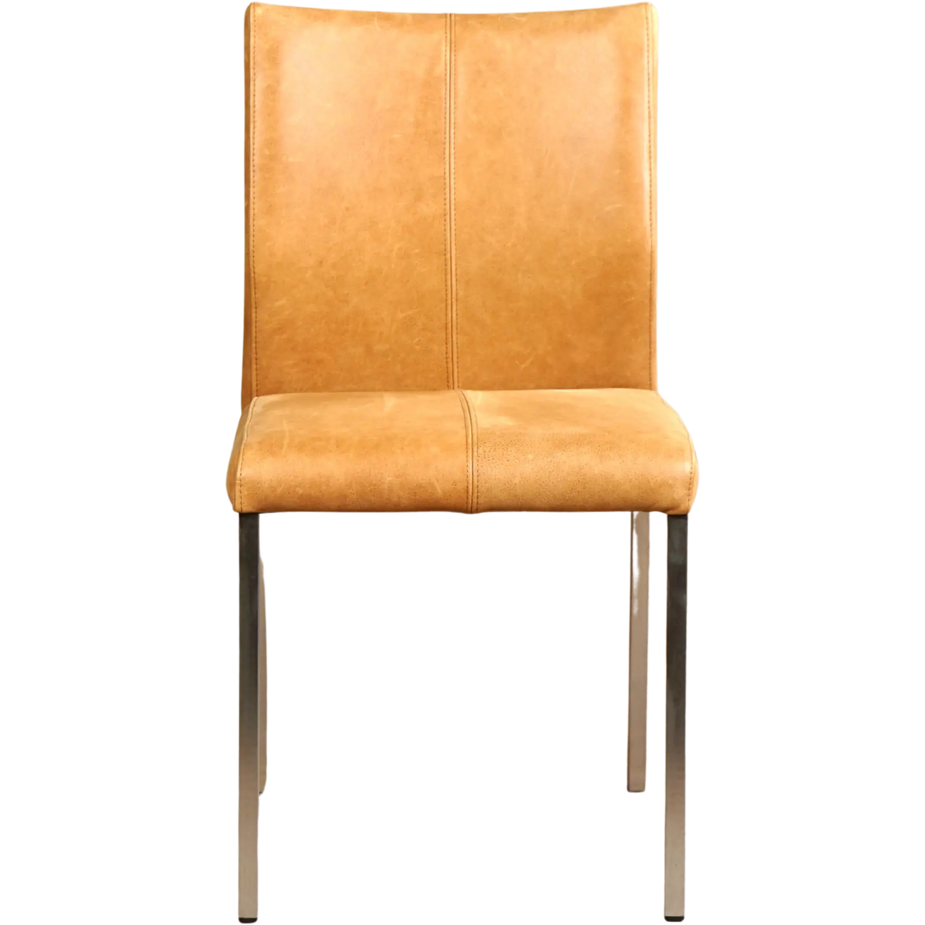 afbeelding van Leren eetkamerstoel Basic - Vintage Cognac (cognac) - Poten staal vierkant RVS