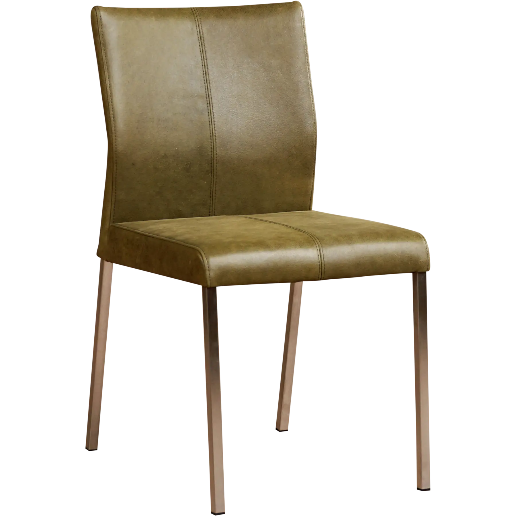 afbeelding van Leren eetkamerstoel Basic - Vintage Olive (olijf/groen) - Poten staal vierkant RVS