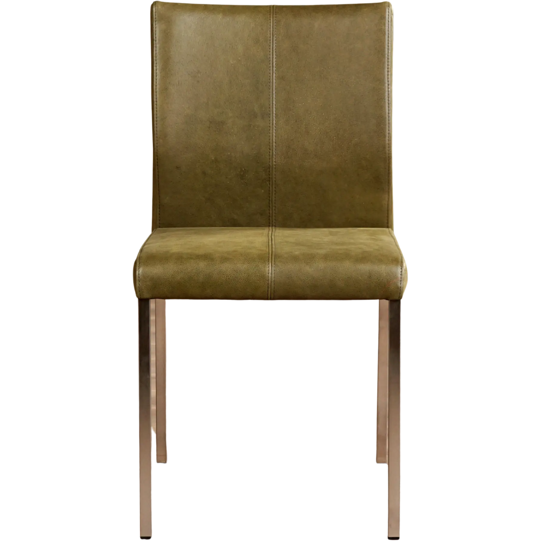 afbeelding van Leren eetkamerstoel Basic - Vintage Olive (olijf/groen) - Poten staal vierkant RVS