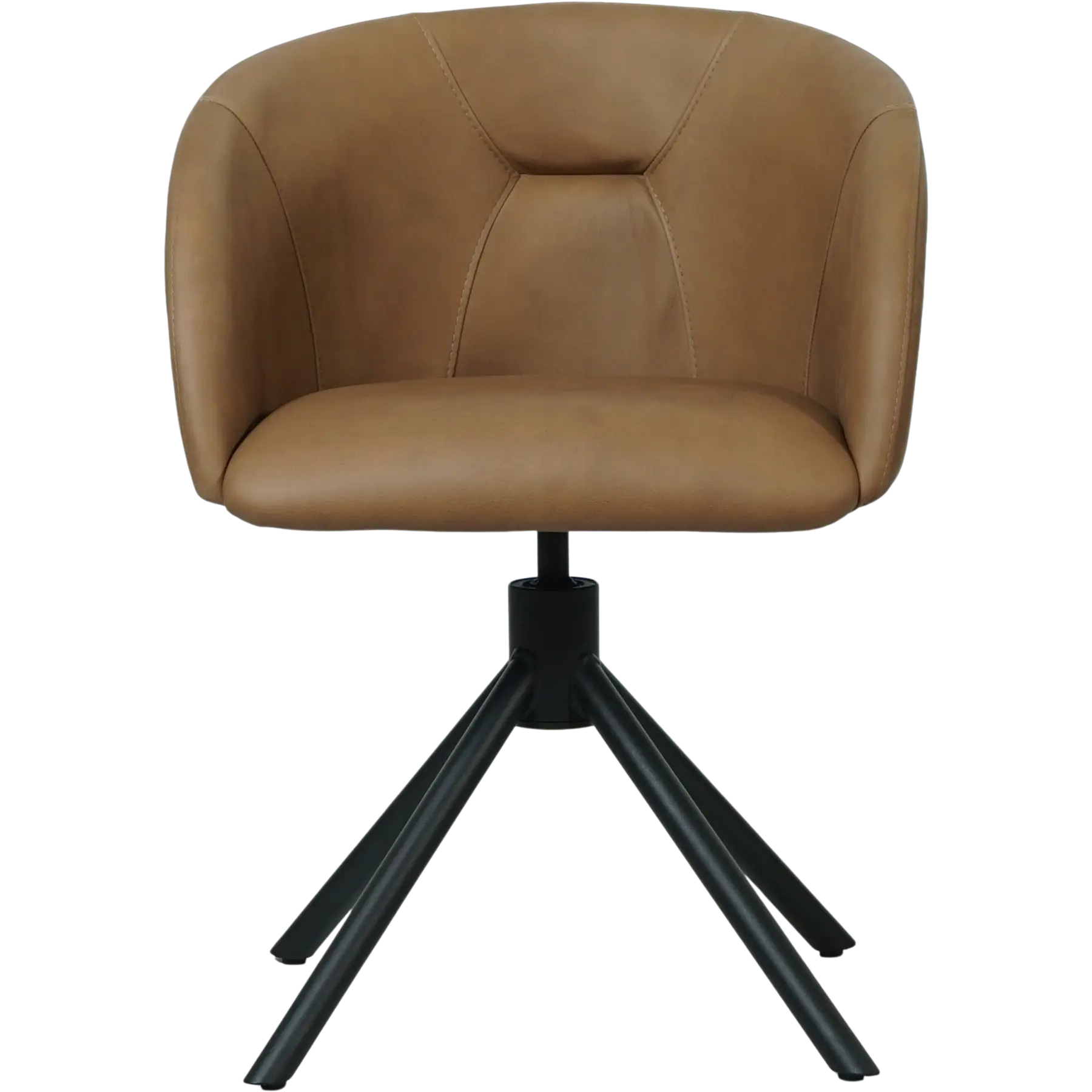 afbeelding van Leren eetkamerstoel Charm - Rancho Clay (bruin) - Spinpoot staal rond zwart