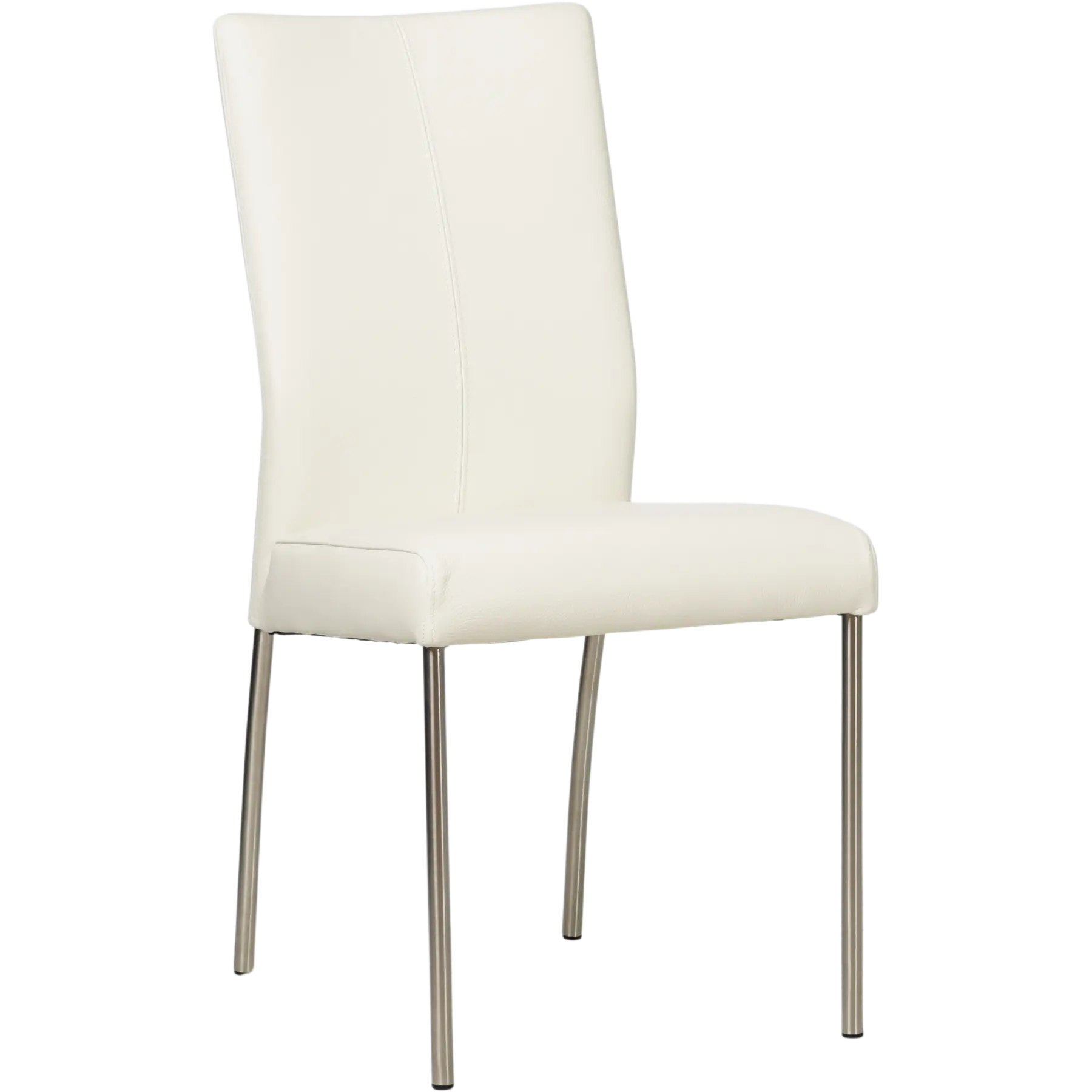 afbeelding van Leren eetkamerstoel Comfort - Hermes Bianco (gebroken wit) - Poten staal rond RVS