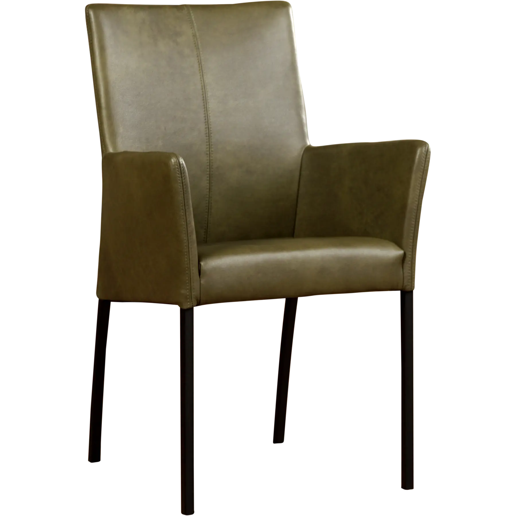 afbeelding van Leren eetkamerstoel Comfort met armleuning - Granada Moss (olijf/groen) - Poten staal vierkant zwart