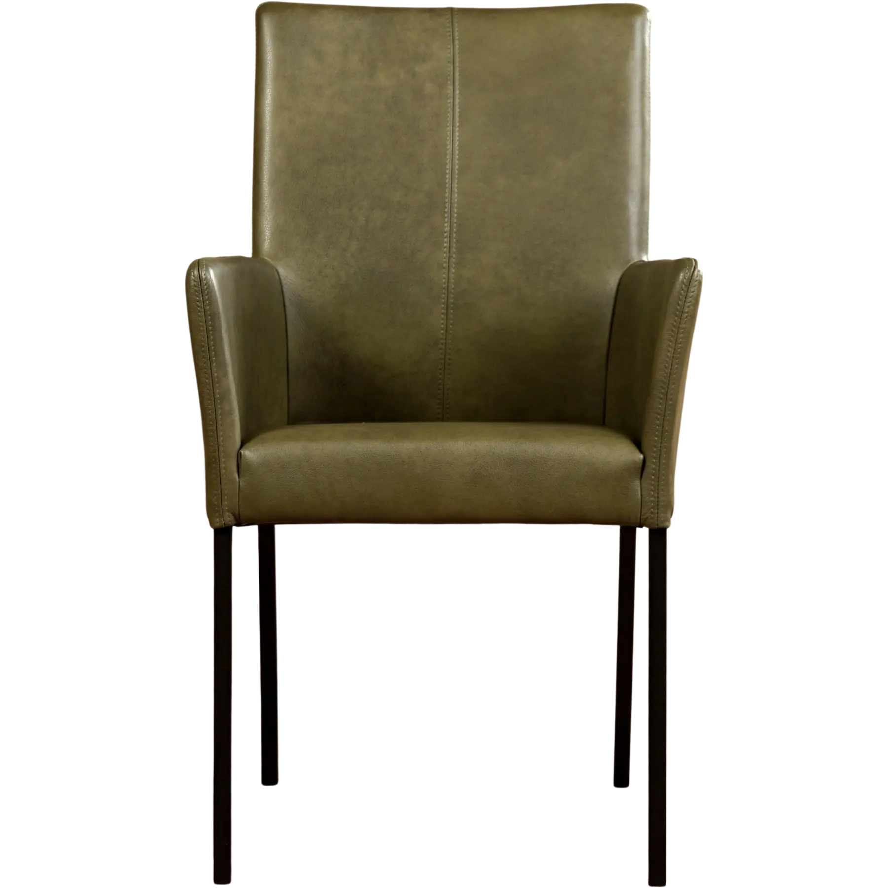 afbeelding van Leren eetkamerstoel Comfort met armleuning - Granada Moss (olijf/groen) - Poten staal vierkant zwart
