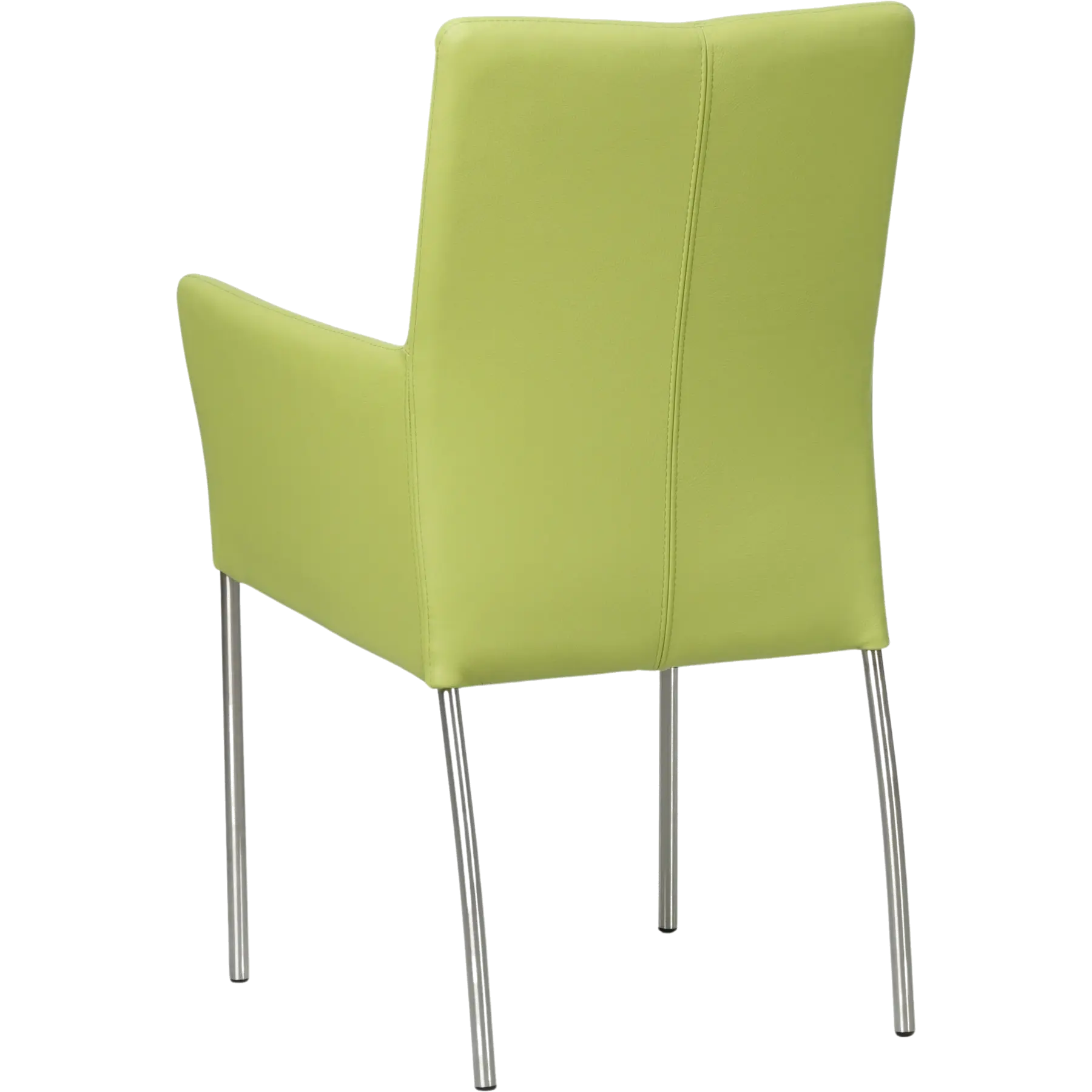 afbeelding van Leren eetkamerstoel Comfort met armleuning - Hermes Lime (felgroen) - Poten staal rond RVS