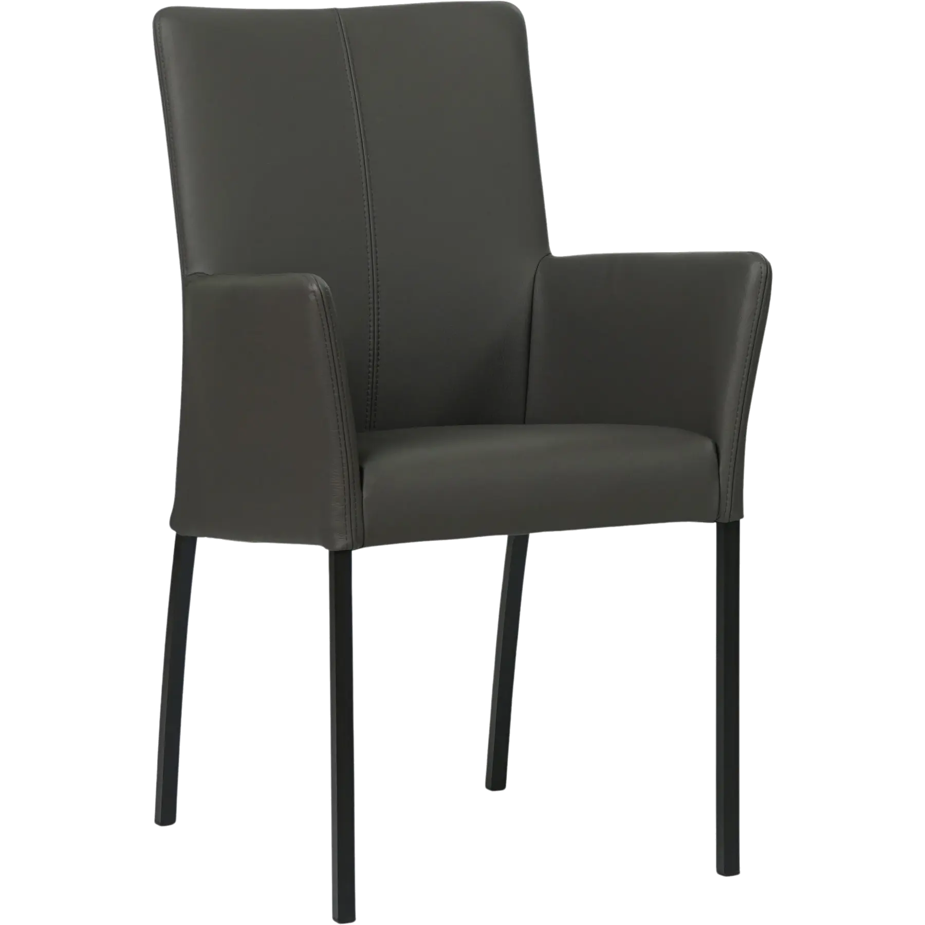 afbeelding van Leren eetkamerstoel Comfort met armleuning - Toledo Antracite (donkergrijs) - Poten staal vierkant zwart