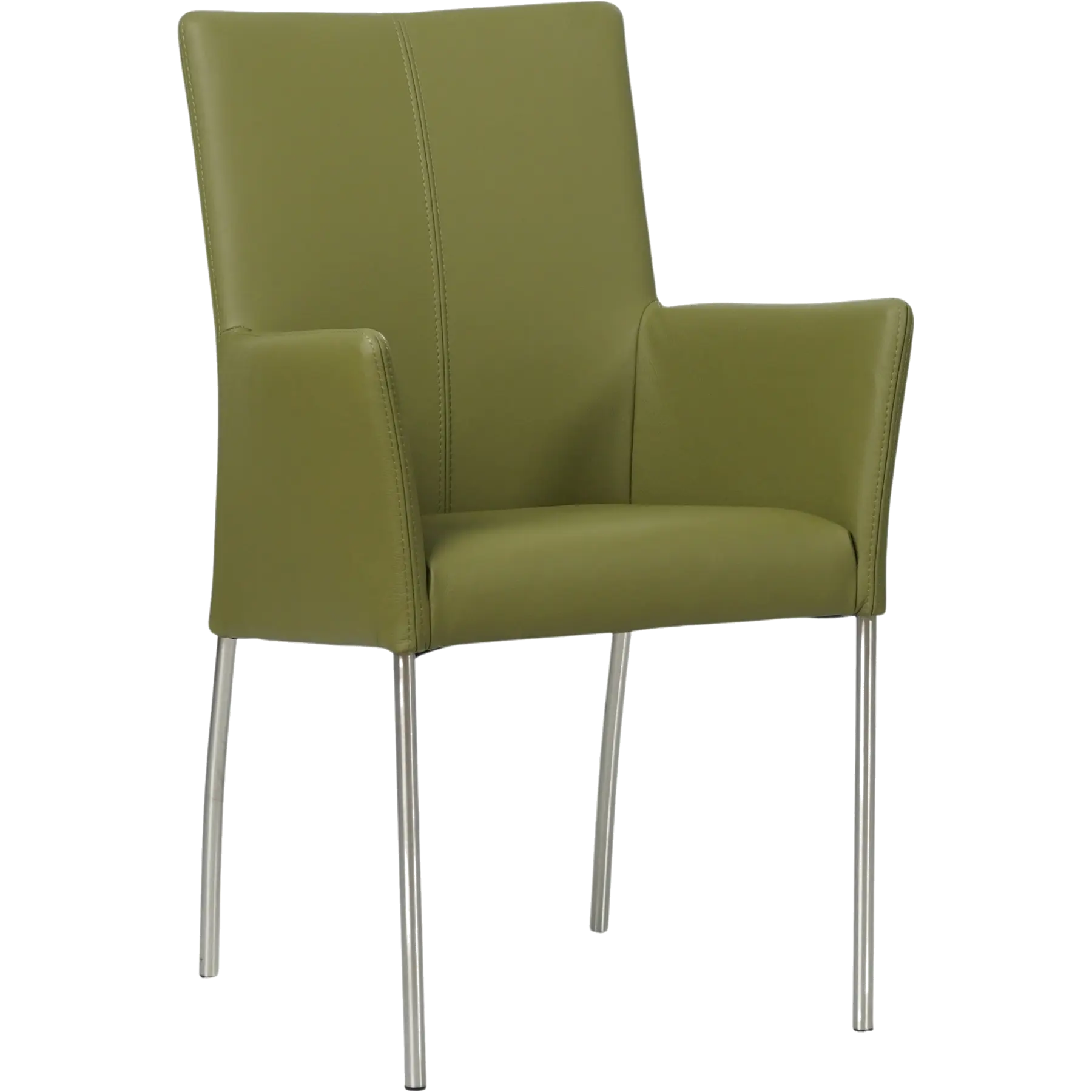 afbeelding van Leren eetkamerstoel Comfort met armleuning - Toledo Apple Green (groen) - Poten staal rond RVS