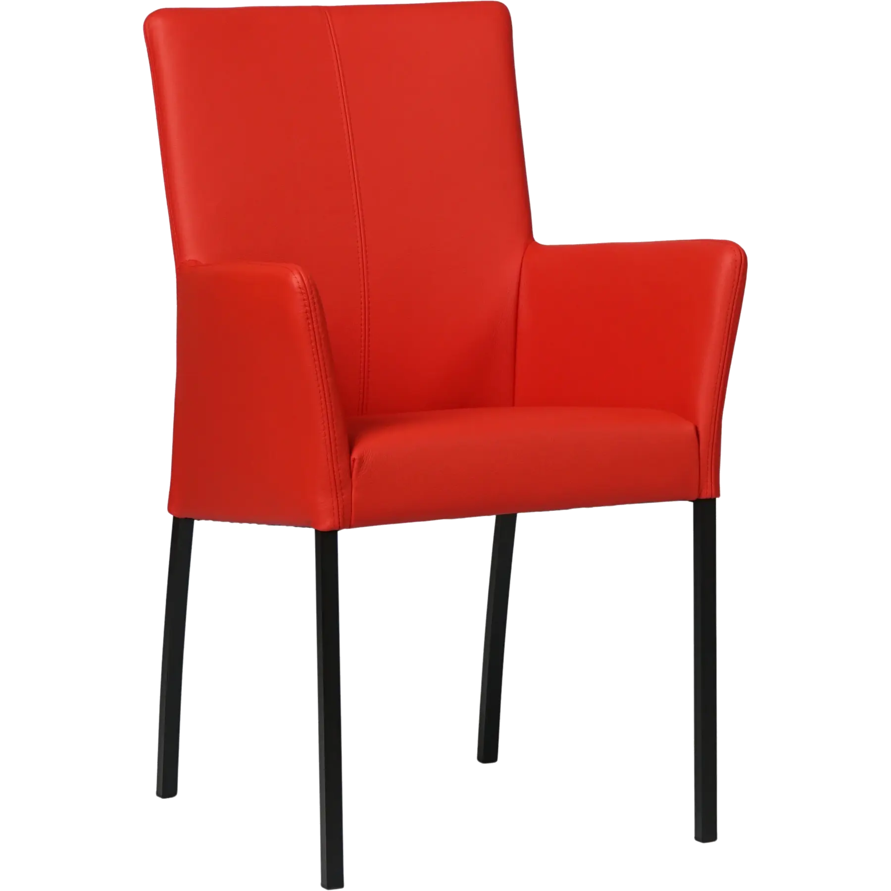 afbeelding van Leren eetkamerstoel Comfort met armleuning - Toledo Ferrari (felrood) - Poten staal vierkant zwart