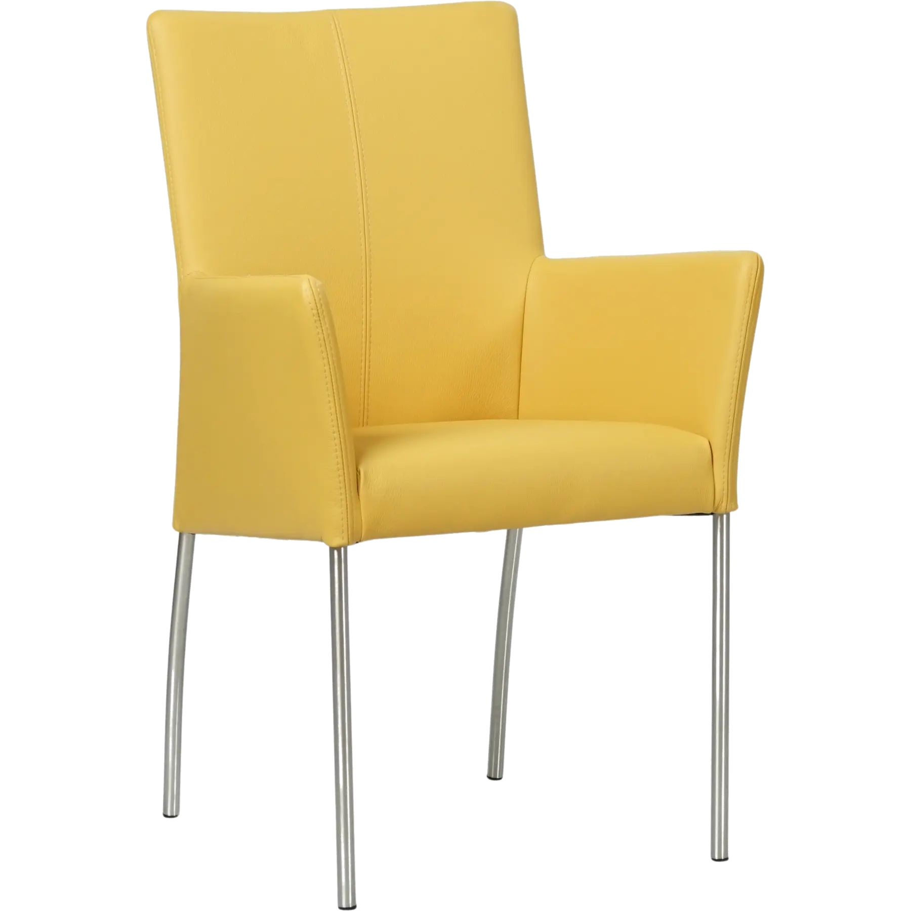 afbeelding van Leren eetkamerstoel Comfort met armleuning - Toledo Giallo (geel) - Poten staal rond RVS